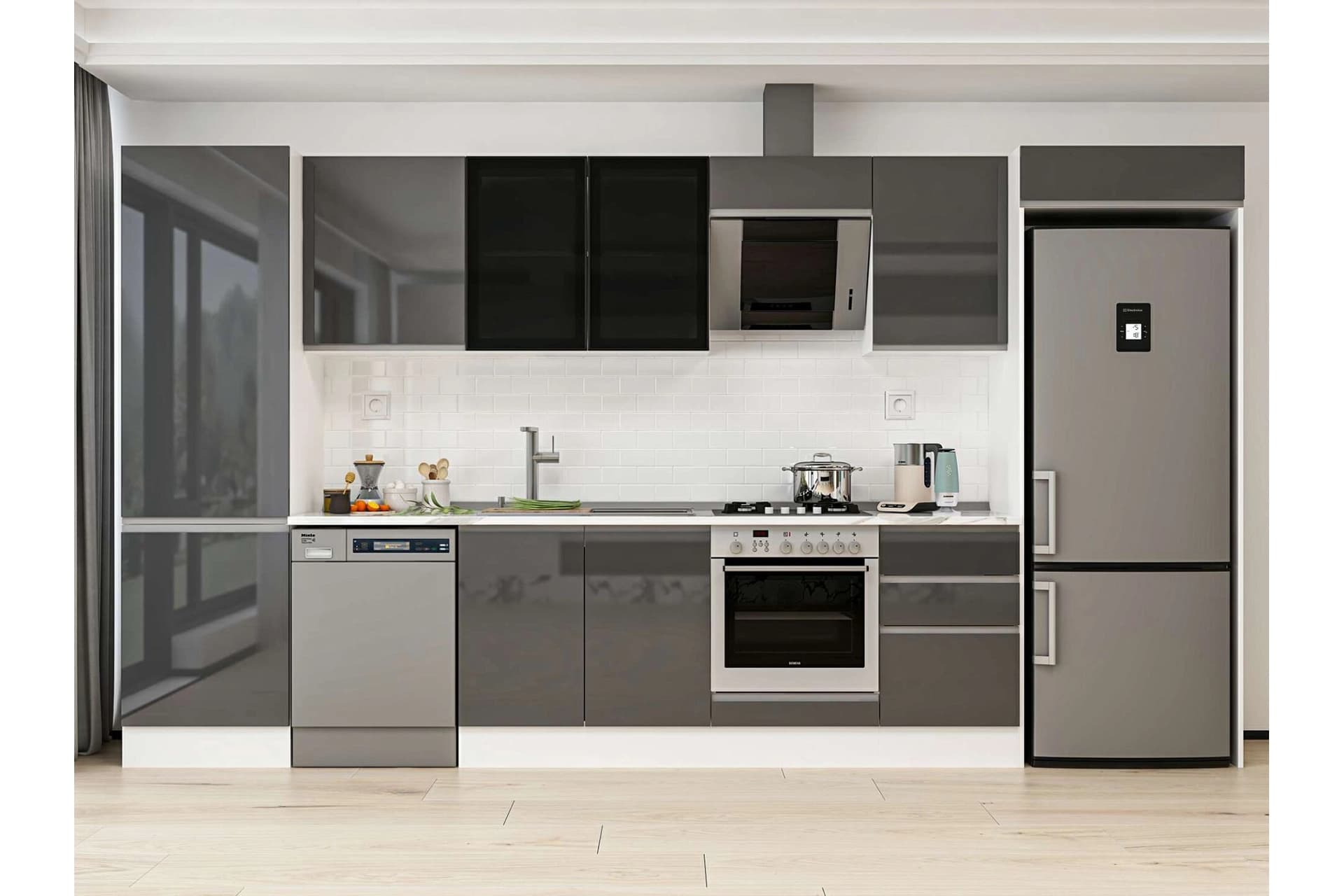 ALVİNKA 390X222 CM MUTFAK DOLABI, MBB E80B60S50 3 ANTRASİT SUNTALAM
