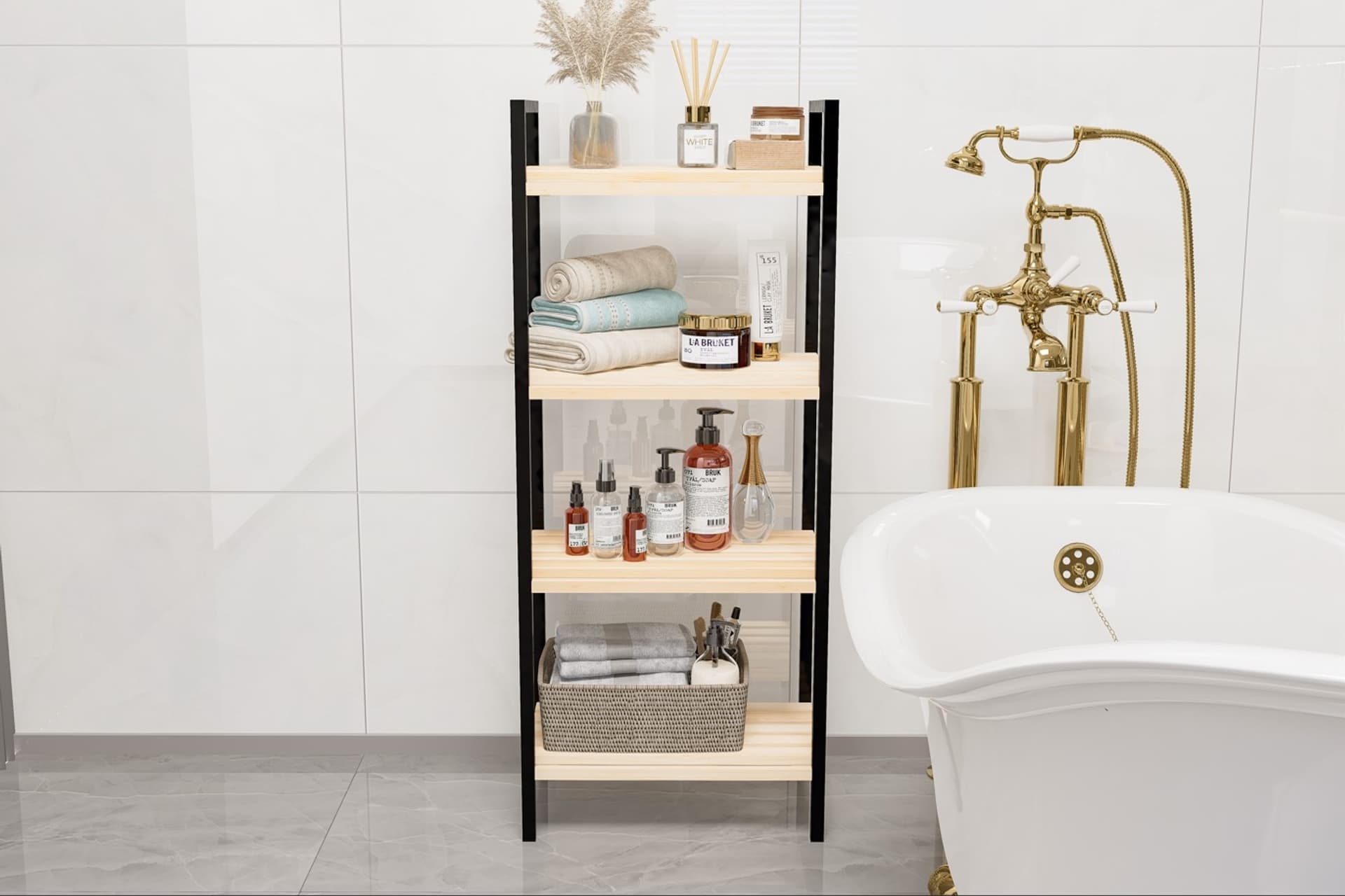 BİNO BANYO DÜZENLEYİCİ MUTFAK BANYO RAFI, 4 KATLI, SİYAH
