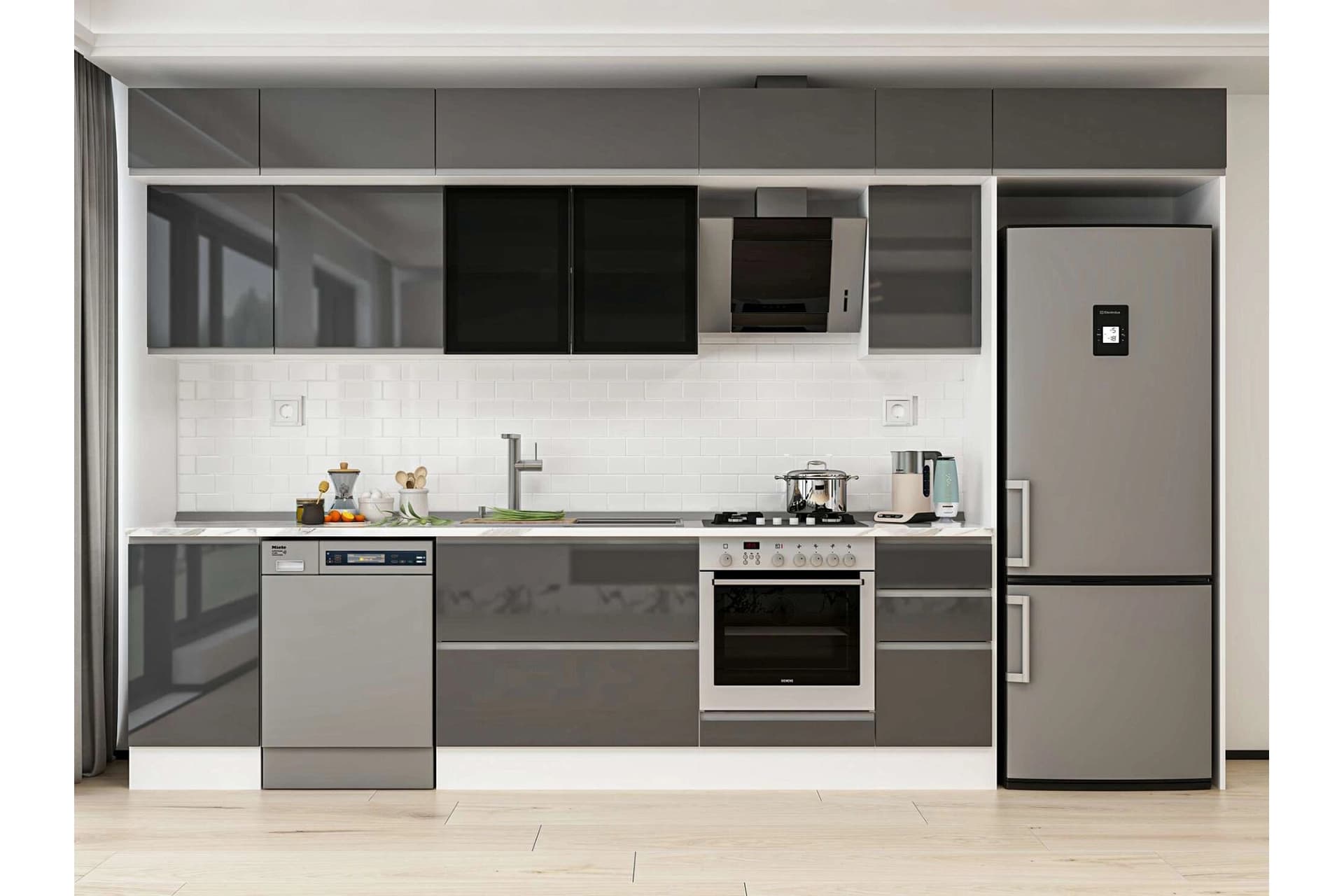 ALVİNKA 375X240 CM MUTFAK DOLABI, MB E90S45S40 3 ANTRASİT SUNTALAM