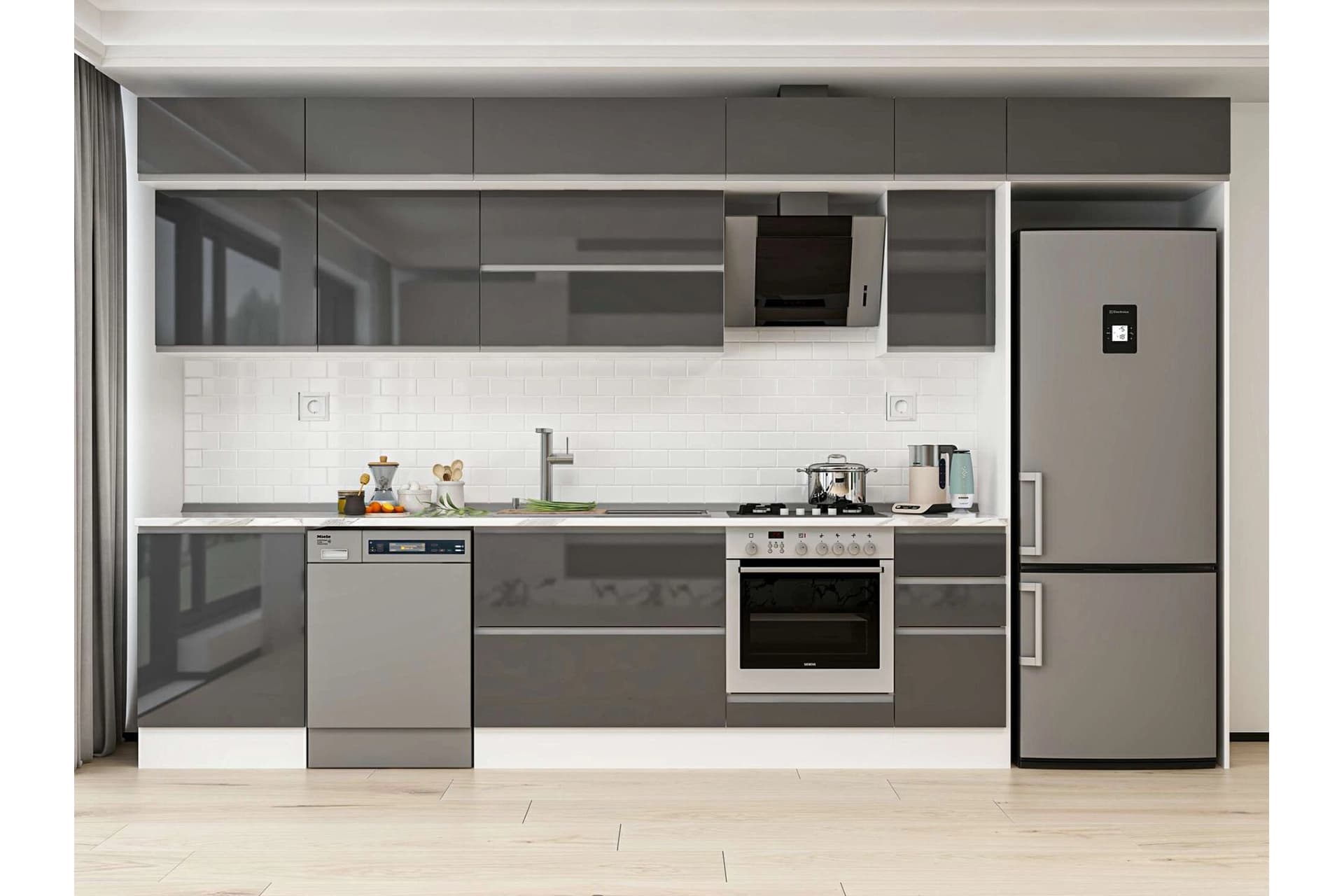 ALVİNKA 390X240 CM MUTFAK DOLABI, MB E90S60S40 2 ANTRASİT SUNTALAM