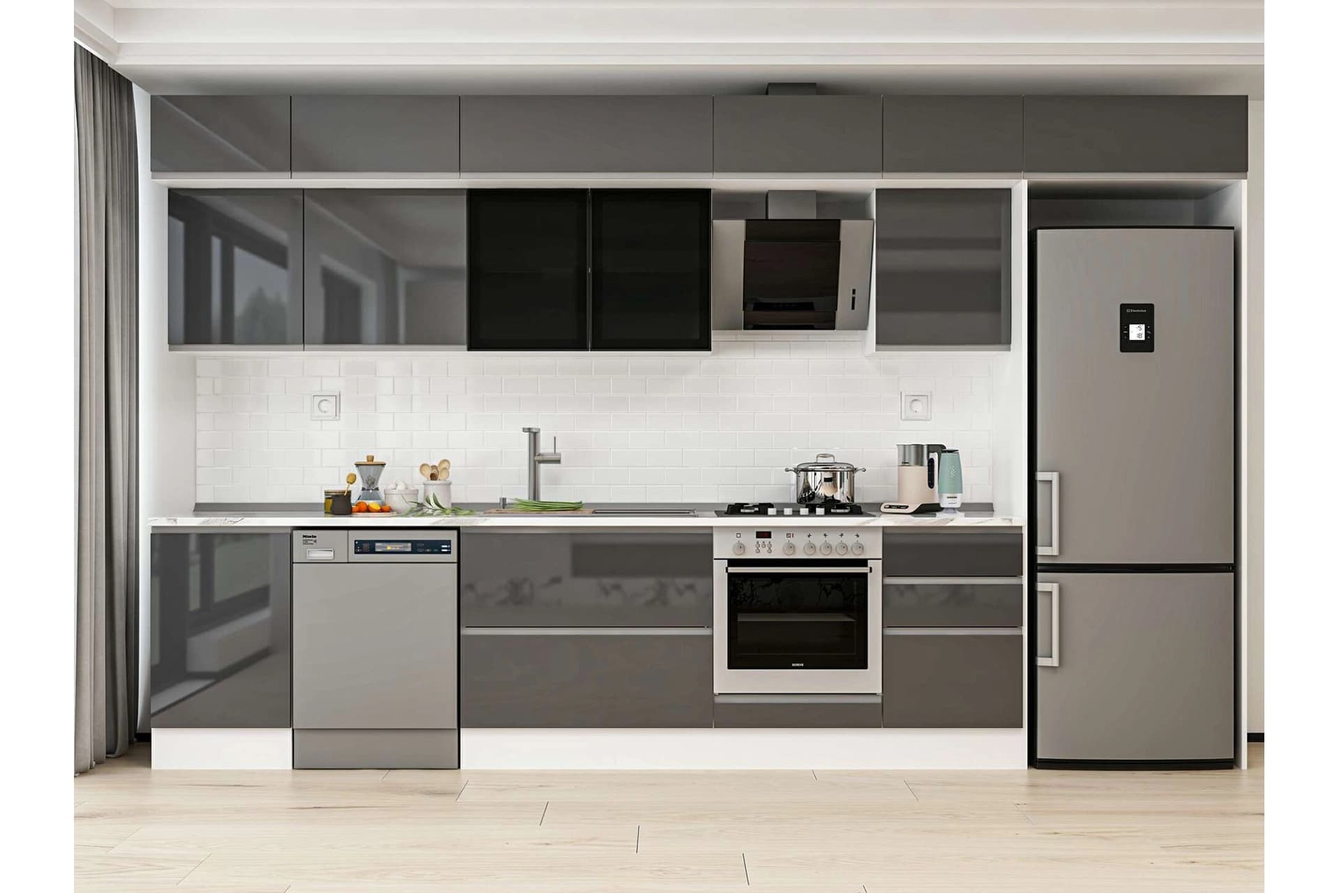 ALVİNKA 380X240 CM MUTFAK DOLABI, MB E80S50S50 3 ANTRASİT SUNTALAM