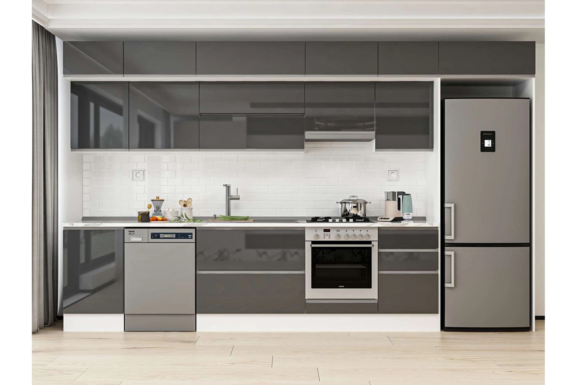 ALVİNKA 390X240 CM MUTFAK DOLABI, MB E90S50S50 1 ANTRASİT SUNTALAM