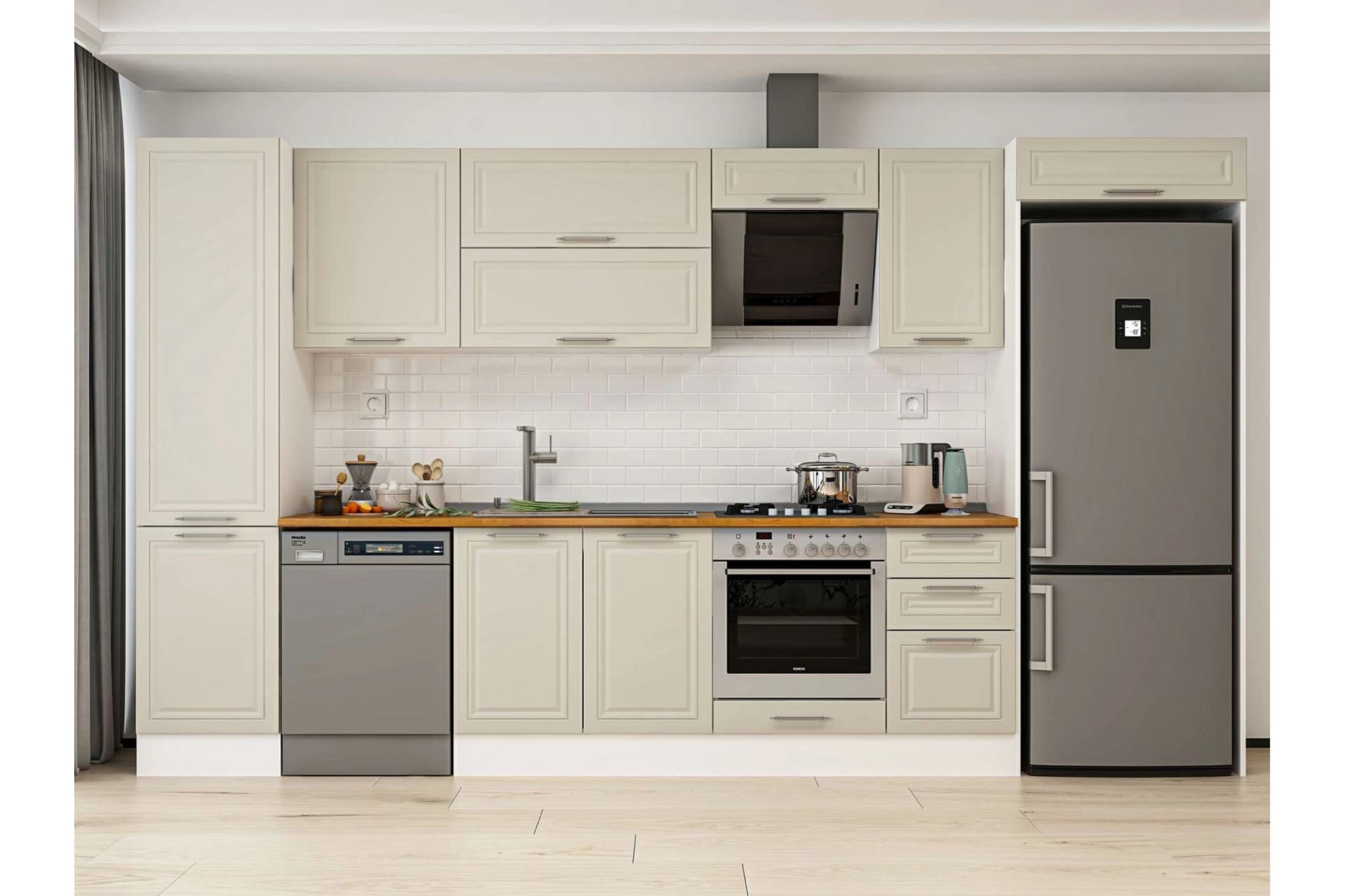ALVİNKA 375X222 CM KLASİK MEBRAN MUTFAK DOLABI, MBB E80B50S45 2 MEBRAN KUMTAŞI SUNTALAM