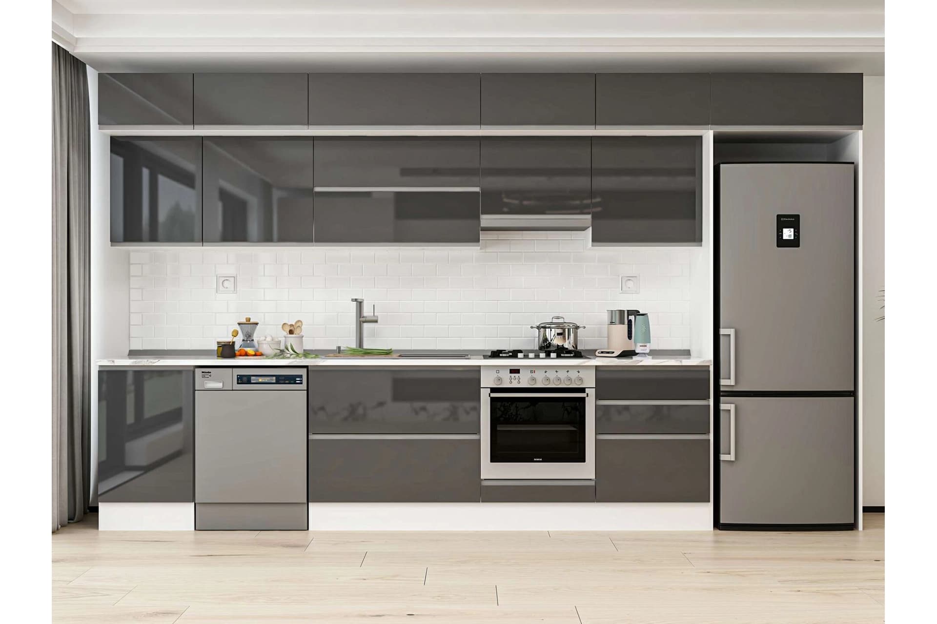 ALVİNKA 390X240 CM MUTFAK DOLABI, MB E80S50S60 1 ANTRASİT SUNTALAM