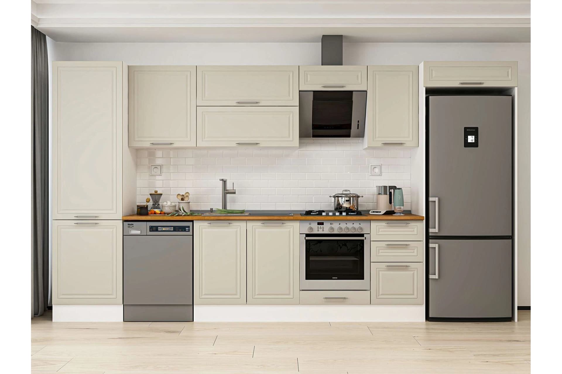 ALVİNKA 385X222 CM KLASİK MEBRAN MUTFAK DOLABI, MBB E80B60S45 2 MEBRAN KUMTAŞI SUNTALAM