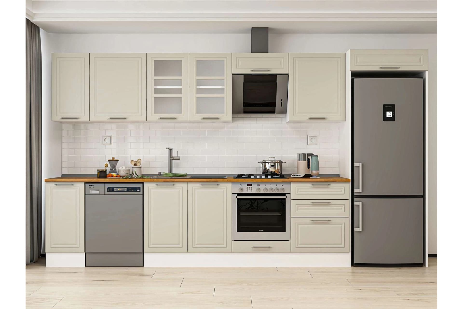 ALVİNKA 390X222 CM KLASİK MEBRAN MUTFAK DOLABI, MB E90S40S60 3 MEBRAN KUMTAŞI SUNTALAM