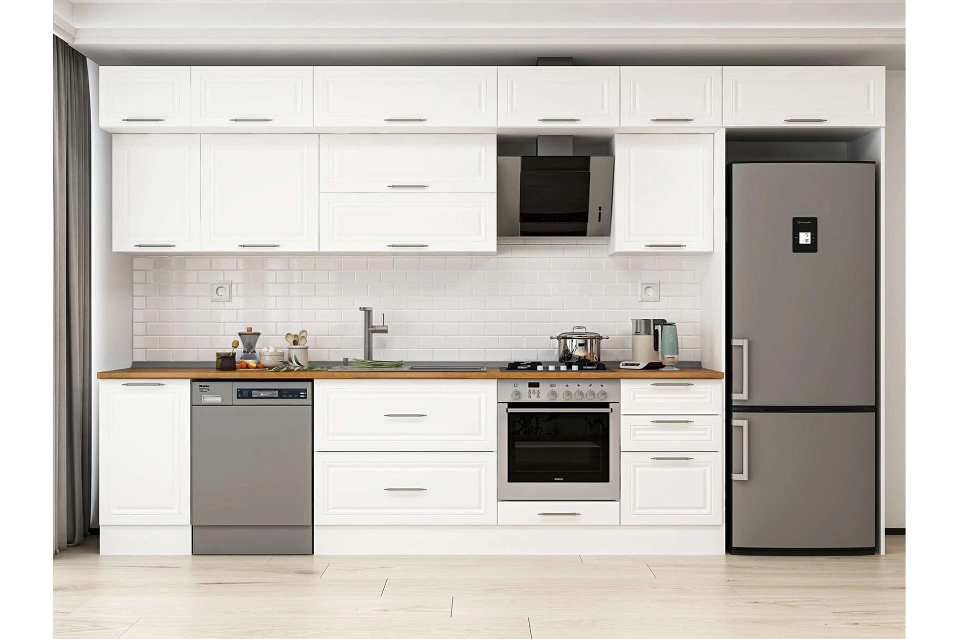 ALVİNKA 385X240 CM KLASİK MEBRAN MUTFAK DOLABI, MB E90S45S50 2 MEBRAN BEYAZ SUNTALAM