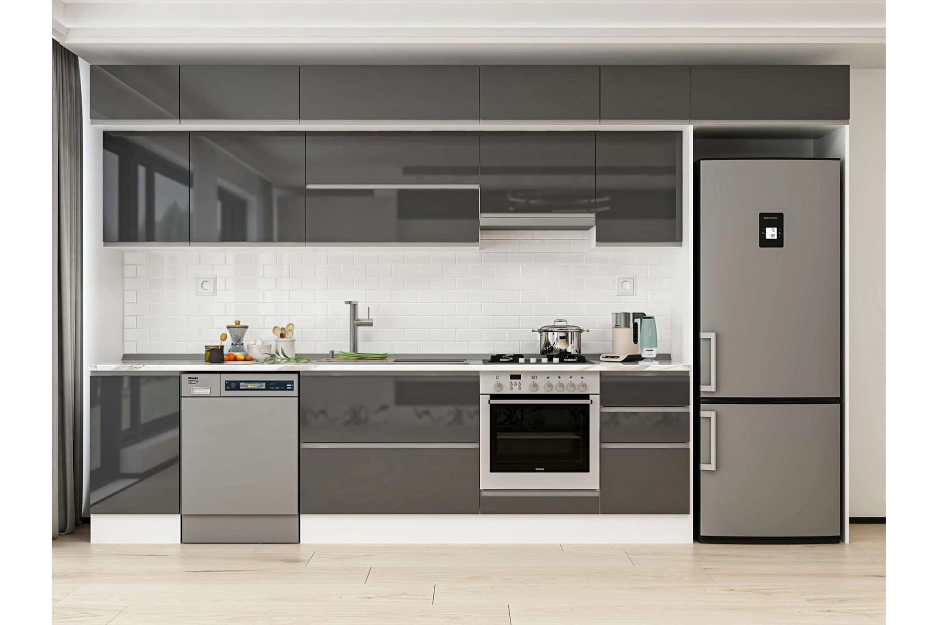 ALVİNKA 370X240 CM MUTFAK DOLABI, MB E80S45S45 1 ANTRASİT SUNTALAM