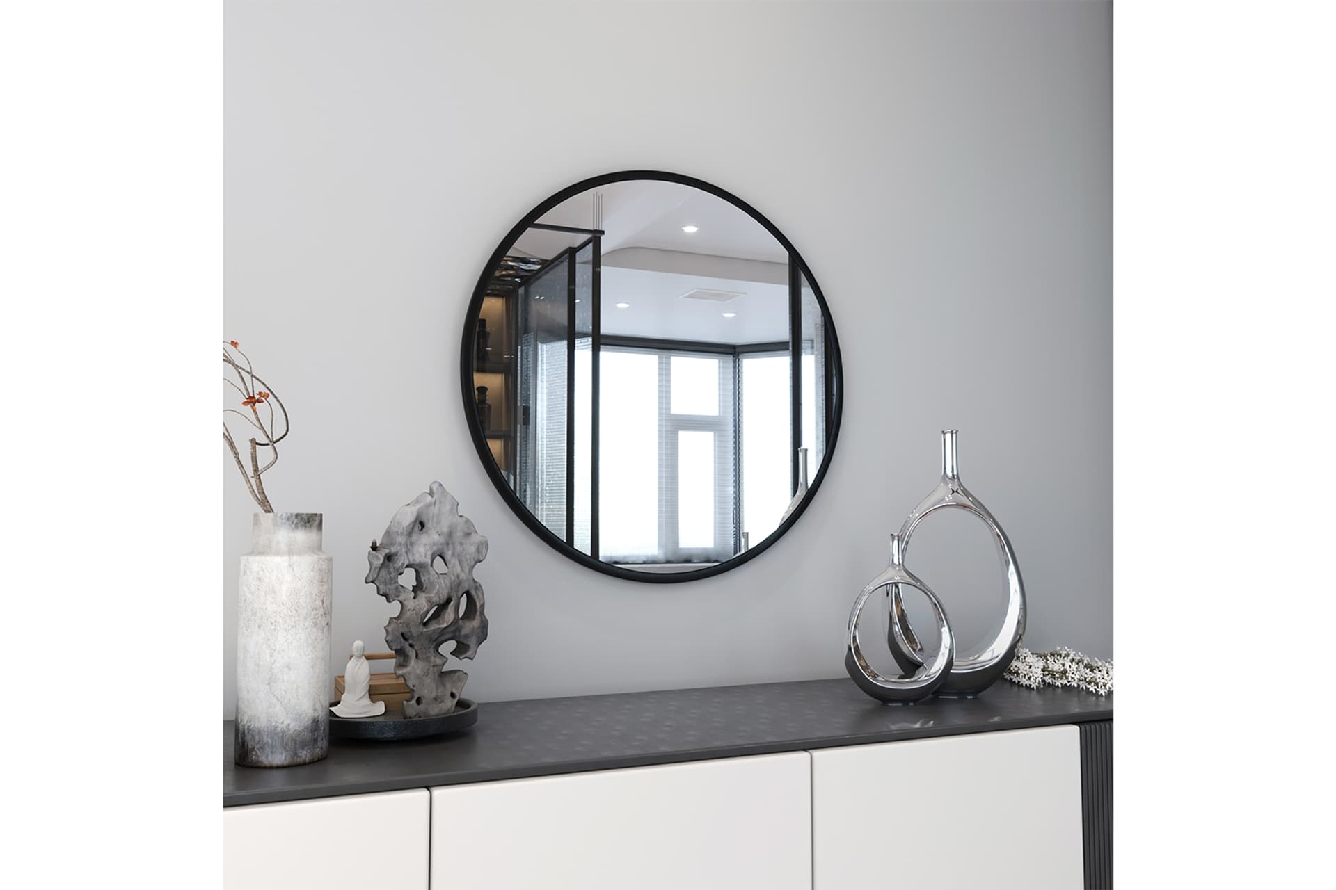 MARSAH HOME METAL ÇERÇEVELİ YUVARLAK AYNA, SİYAH, 70X70
