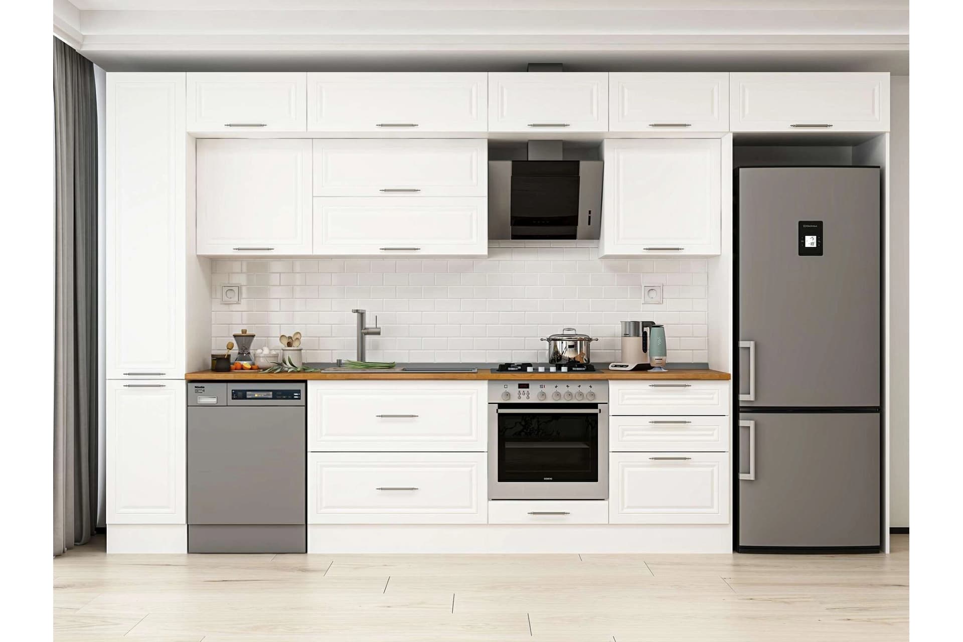 ALVİNKA 390X240 CM KLASİK MEBRAN MUTFAK DOLABI, MBB E90B40S60 2 MEBRAN BEYAZ SUNTALAM
