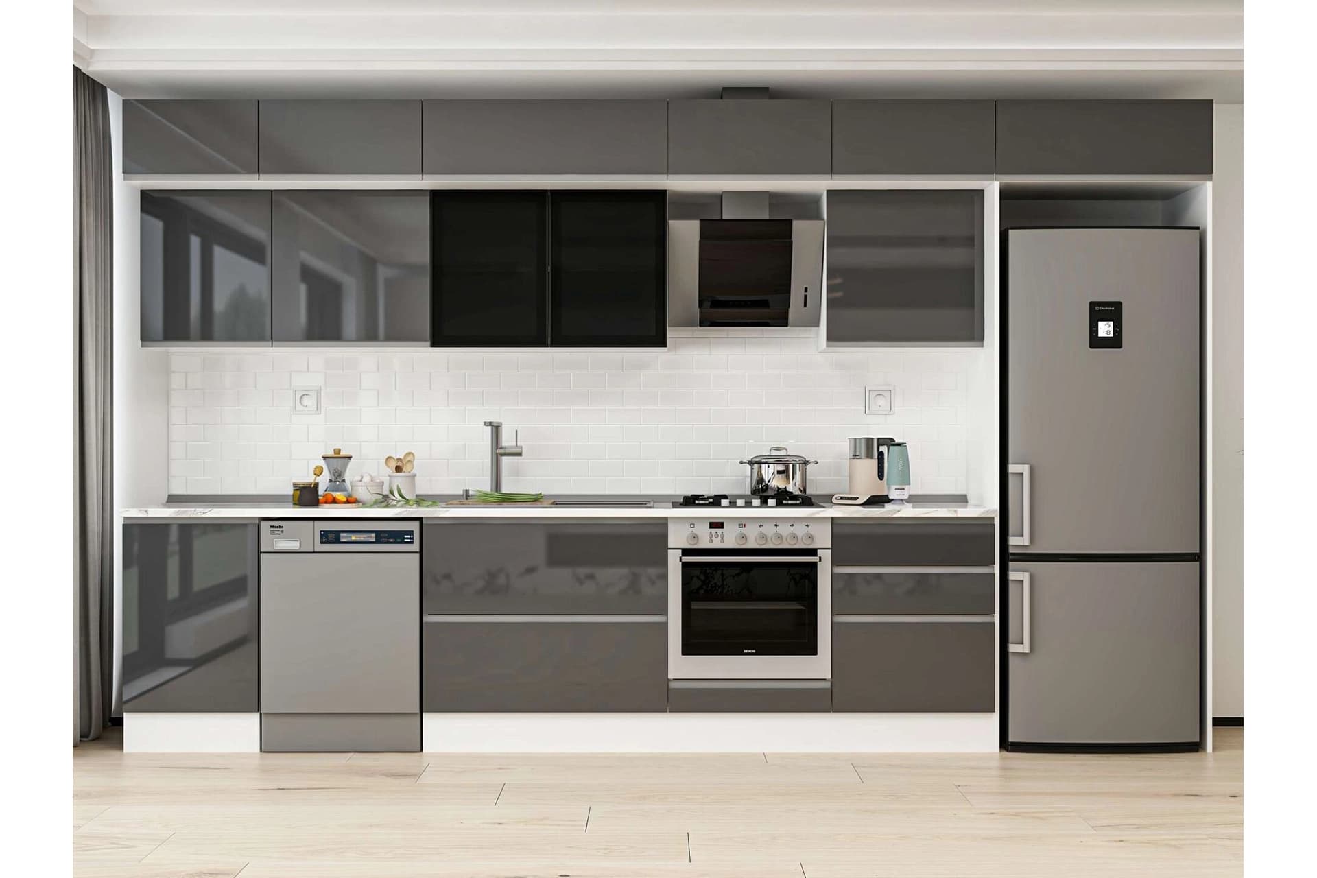 ALVİNKA 390X240 CM MUTFAK DOLABI, MB E80S50S60 3 ANTRASİT SUNTALAM