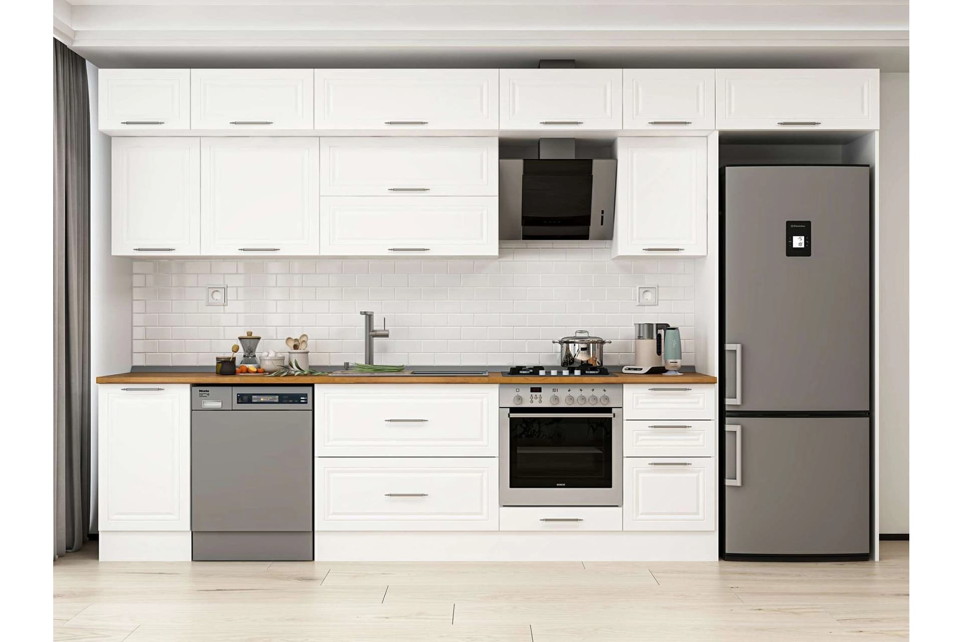 ALVİNKA 380X240 CM KLASİK MEBRAN MUTFAK DOLABI, MB E90S45S45 2 MEBRAN BEYAZ SUNTALAM