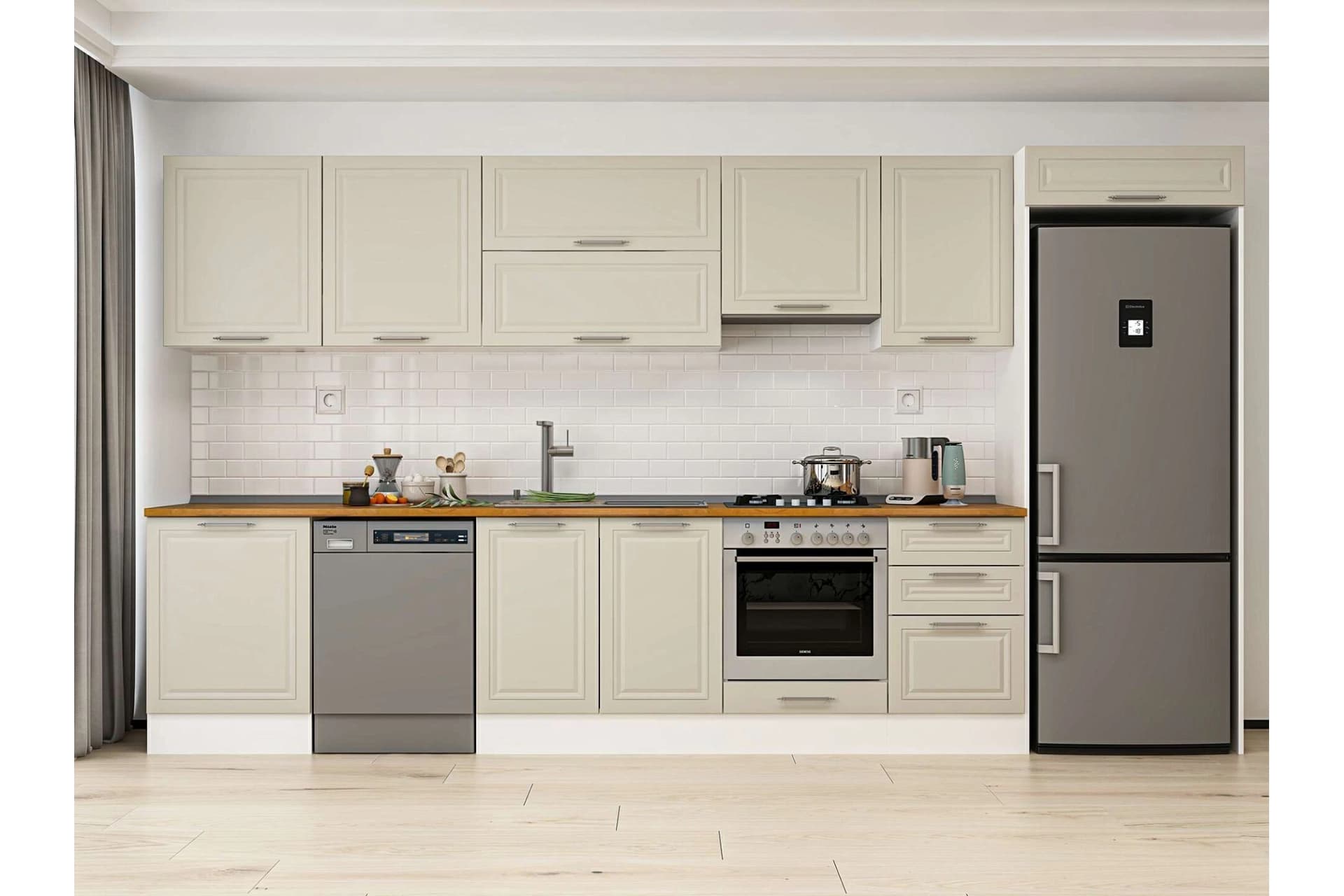 ALVİNKA 390X222 CM KLASİK MEBRAN MUTFAK DOLABI, MB E80S60S50 1 MEBRAN KUMTAŞI SUNTALAM
