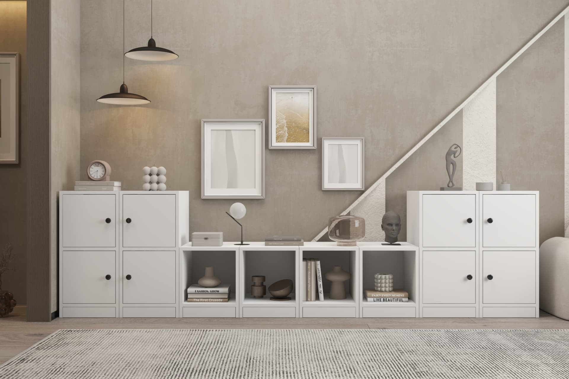 ZARA KULPLU BEYAZ KAPAKLI KİTAPLIK MİNİMALİST SAKLAMA DOLABI NRG KTP 1118