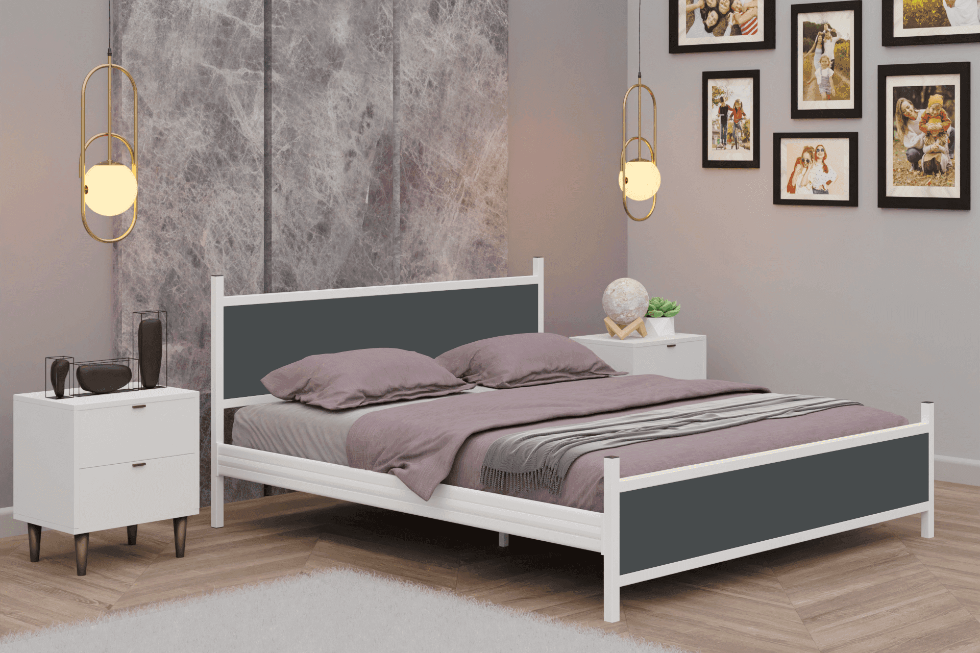 GM METAL ÇİFT KİŞİLİK KARYOLA, BEYAZ ANTRASİT GRİ, 160X200