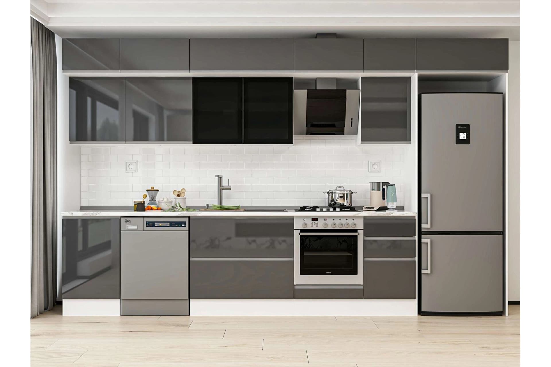 ALVİNKA 375X240 CM MUTFAK DOLABI, MB E80S50S45 3 ANTRASİT SUNTALAM