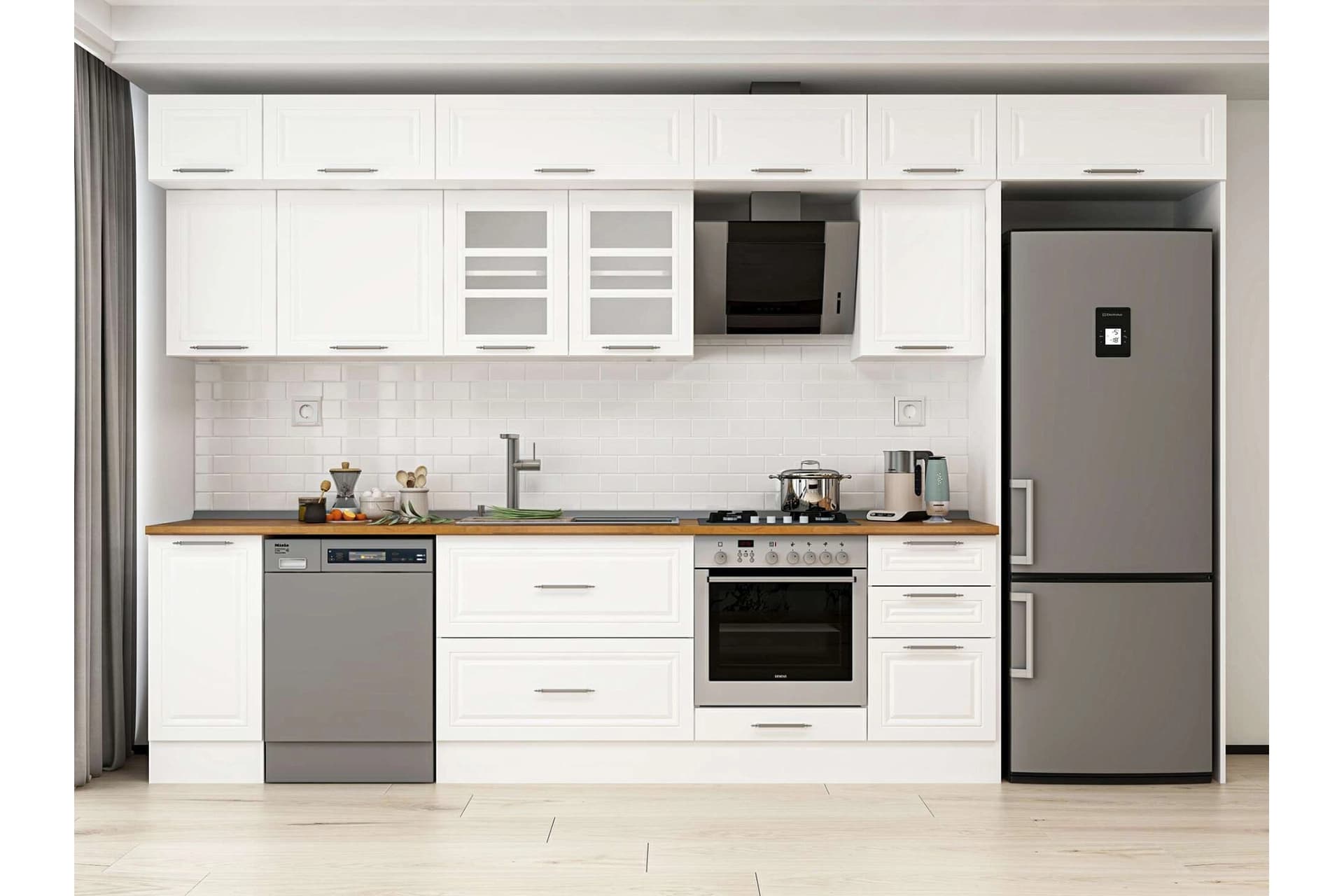 ALVİNKA 365X240 CM KLASİK MEBRAN MUTFAK DOLABI, MB E80S40S45 3 MEBRAN BEYAZ SUNTALAM