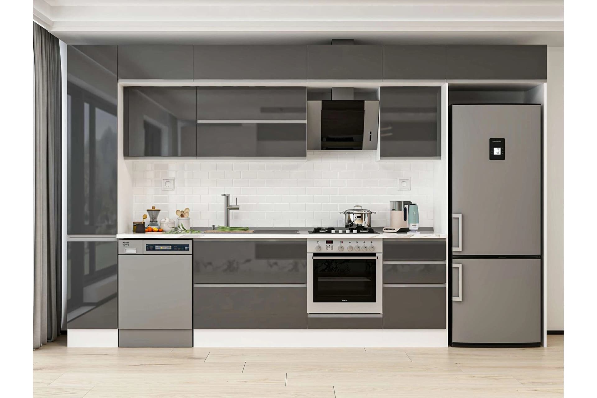 ALVİNKA 380X240 CM MUTFAK DOLABI, MBB E90B40S50 2 ANTRASİT SUNTALAM