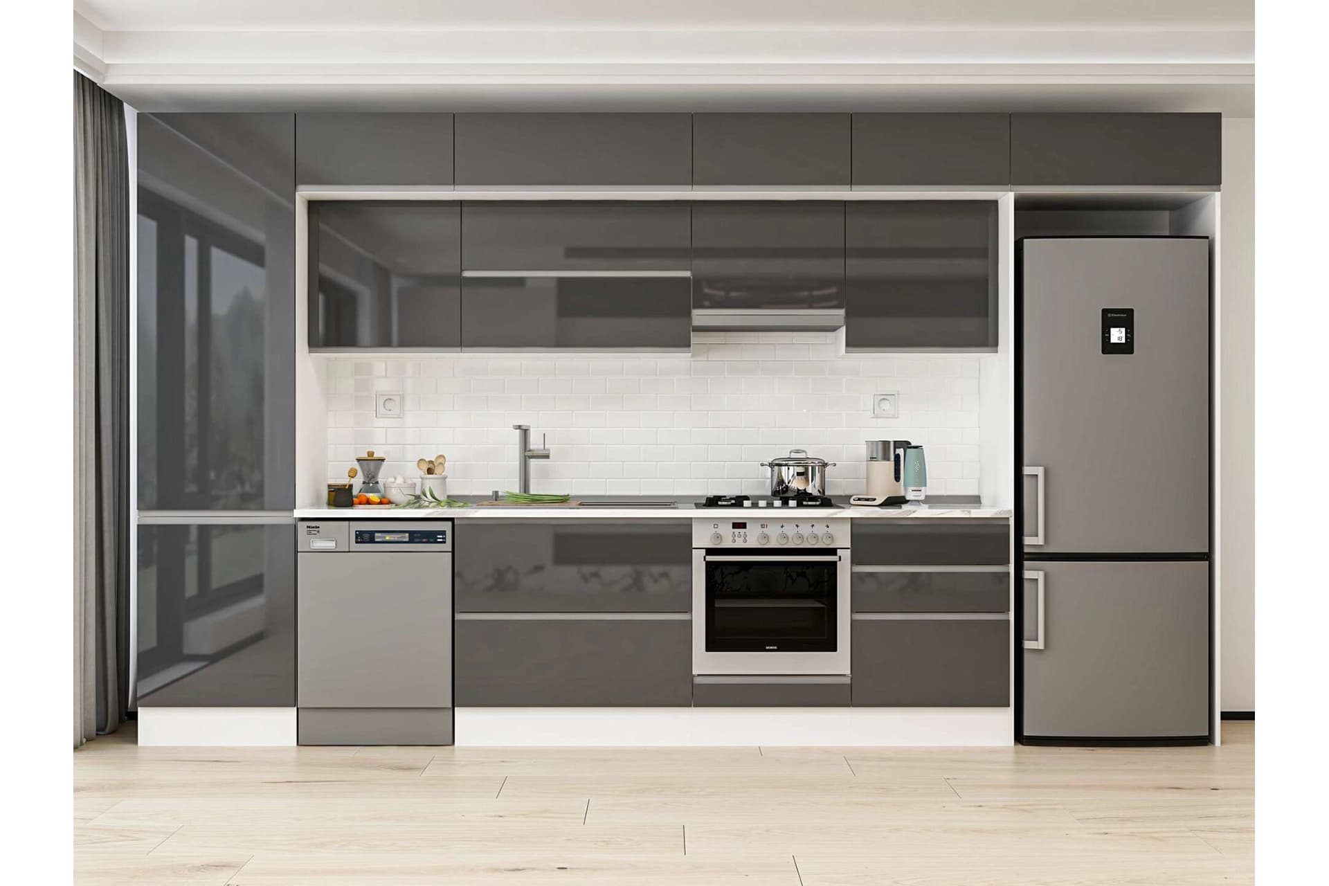 ALVİNKA 400X240 CM MUTFAK DOLABI, MBB E80B60S60 1 ANTRASİT SUNTALAM