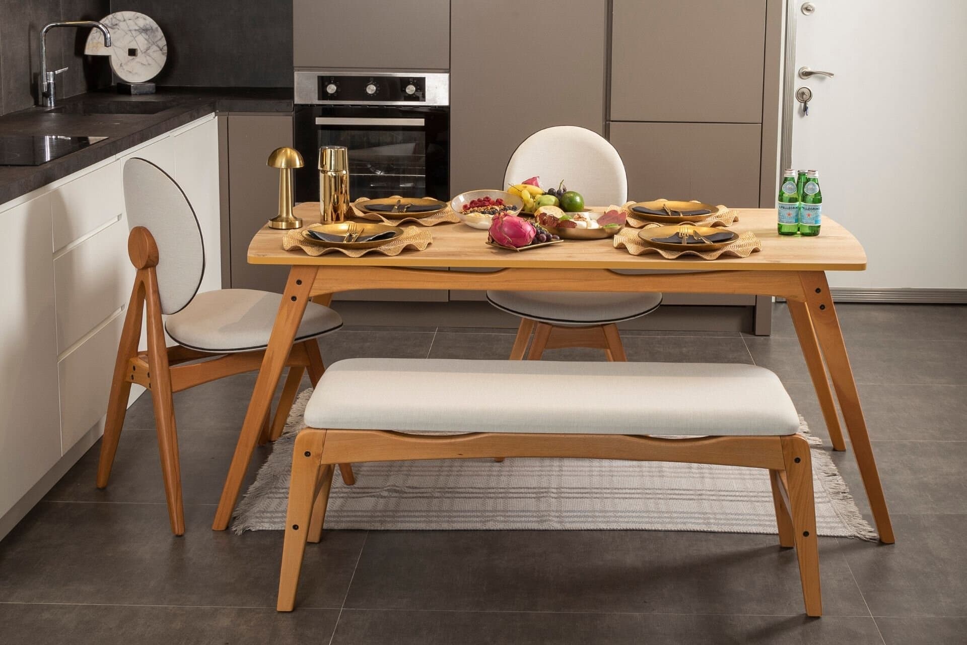 TOUCH BENCHLİ İSKANDİNAV MASA TAKIMI, 2 SANDALYE 1 BENCH