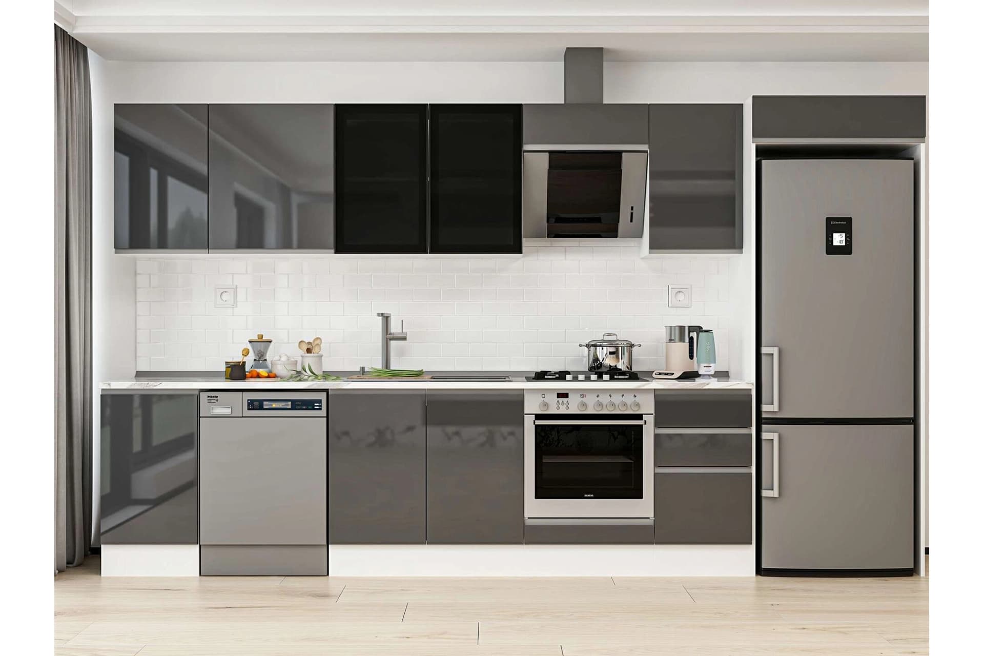 ALVİNKA 380X222 CM MUTFAK DOLABI, MB E90S45S45 3 ANTRASİT SUNTALAM