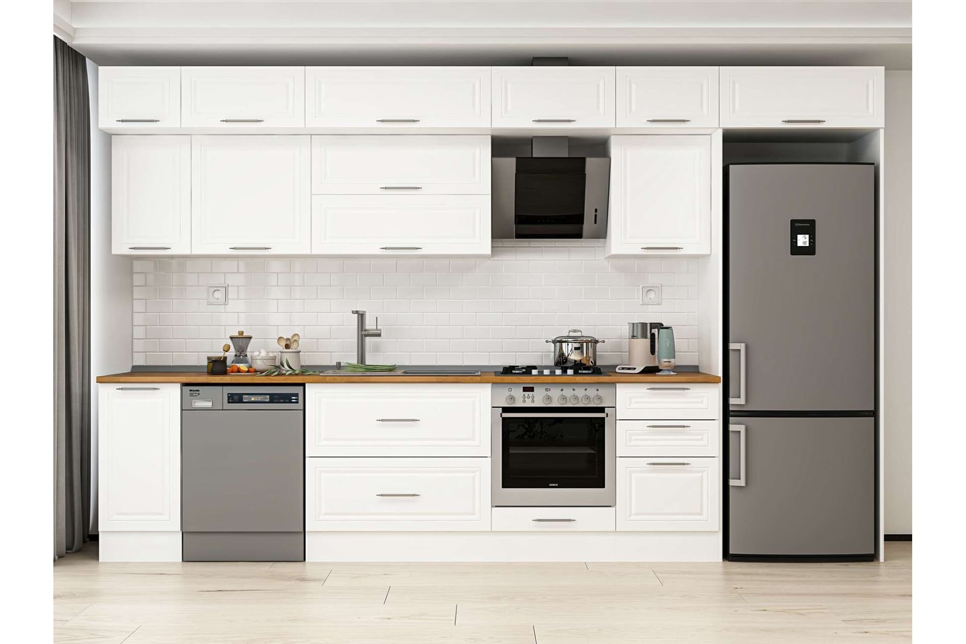 ALVİNKA 380X240 CM KLASİK MEBRAN MUTFAK DOLABI, MB E90S40S50 2 MEBRAN BEYAZ SUNTALAM
