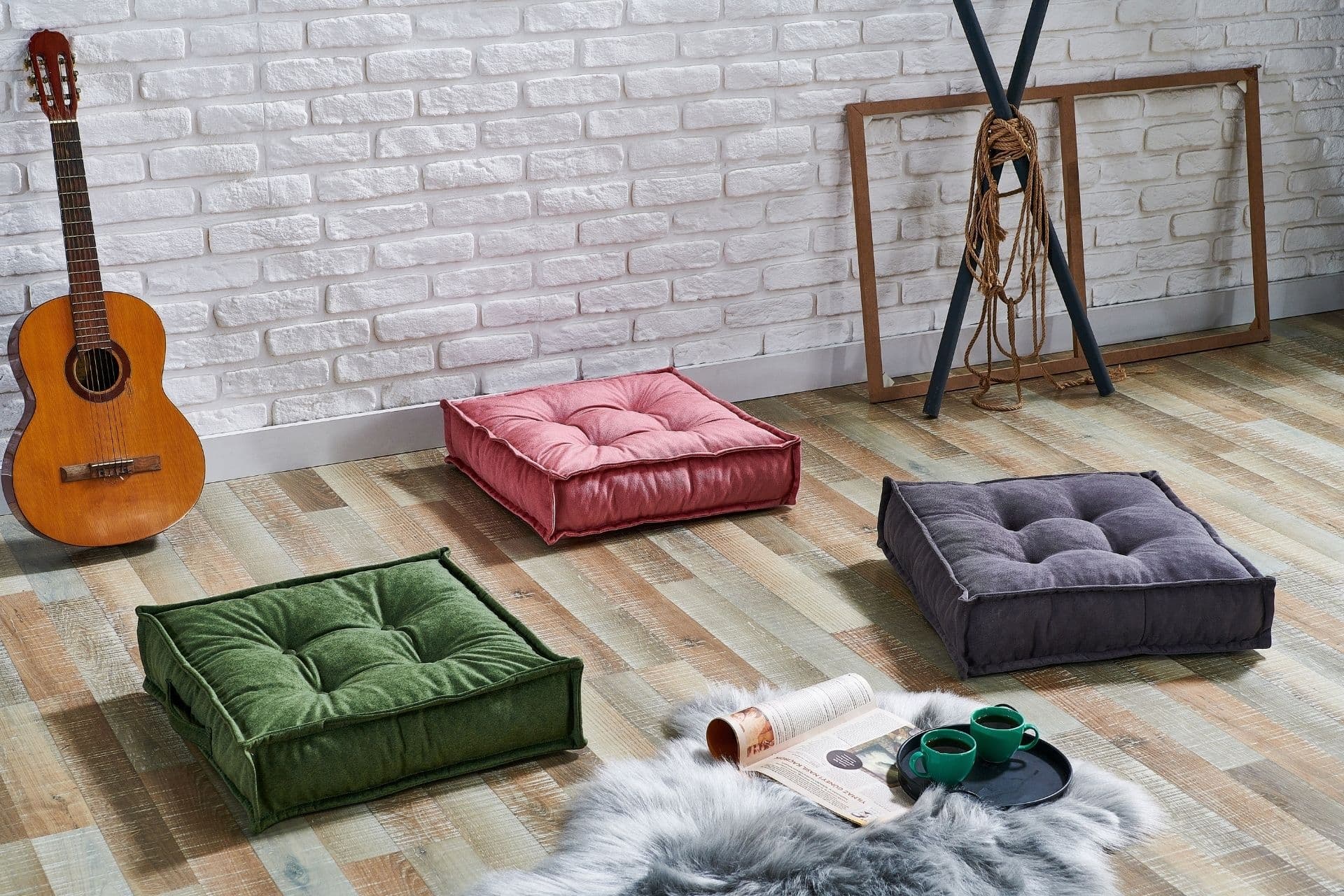 TUBİHOME ÜÇLÜ MİNDER SETİ, PEMBE ANTRASİT YEŞİL