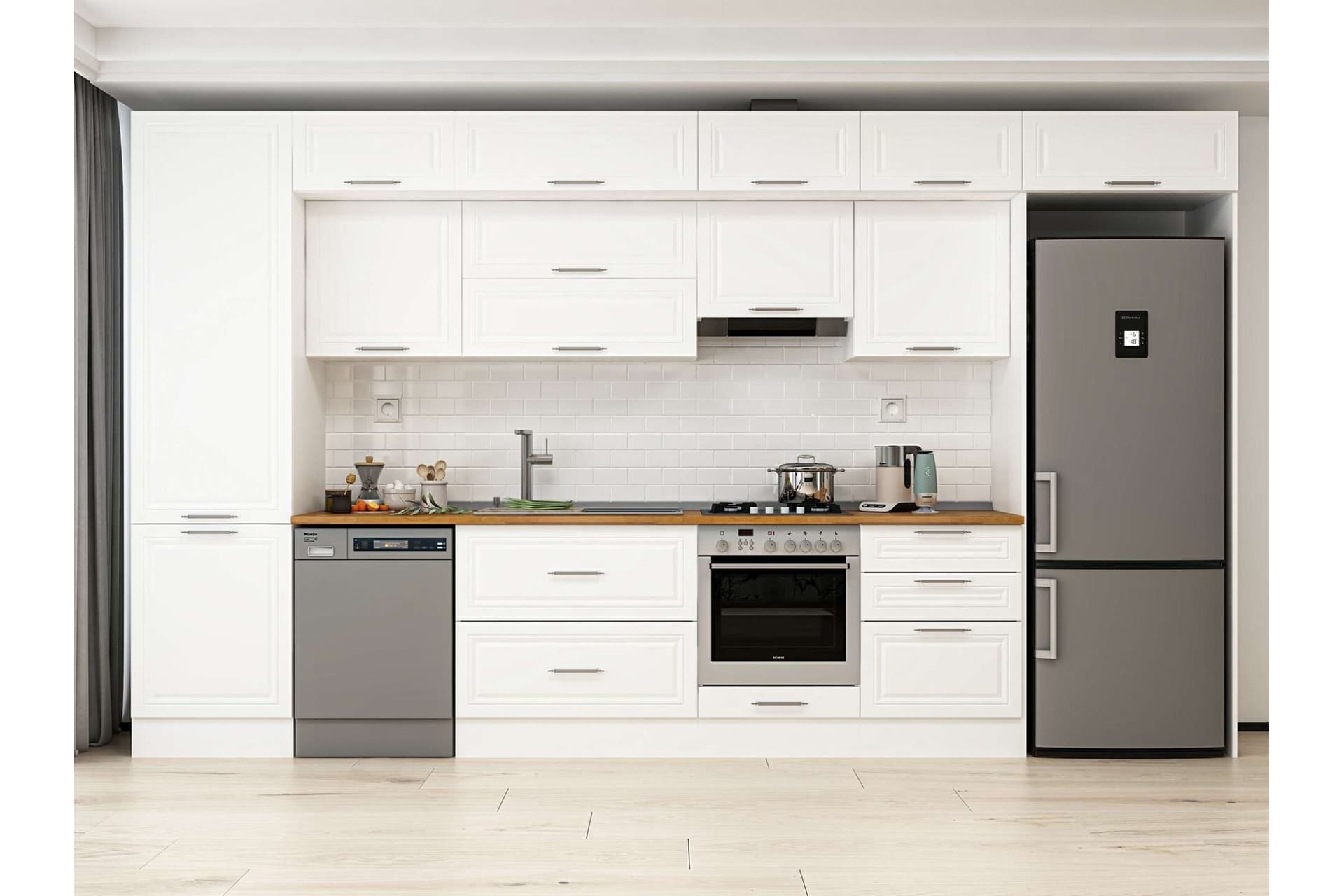 ALVİNKA 410X240 CM KLASİK MEBRAN MUTFAK DOLABI, MBB E90B60S60 2 MEBRAN BEYAZ SUNTALAM