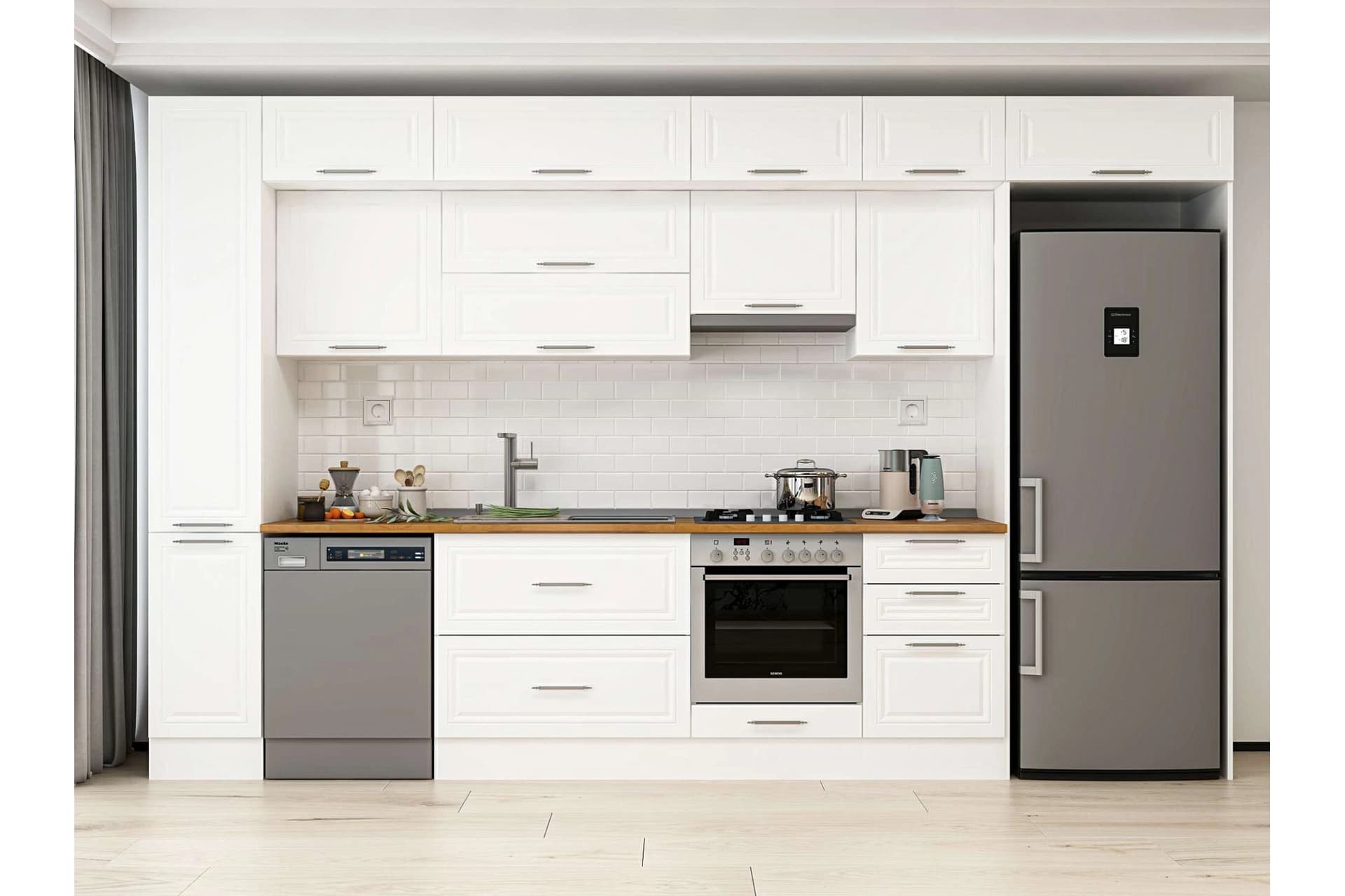 ALVİNKA 370X240 CM KLASİK MEBRAN MUTFAK DOLABI, MBB E80B40S50 1 MEBRAN BEYAZ SUNTALAM