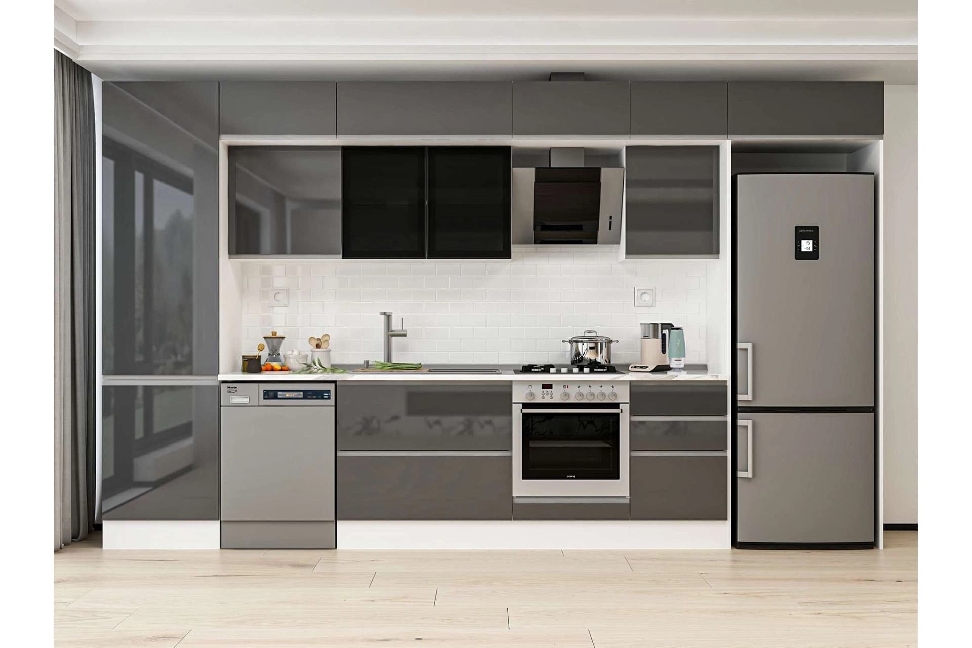 ALVİNKA 390X240 CM MUTFAK DOLABI, MBB E80B60S50 3 ANTRASİT SUNTALAM