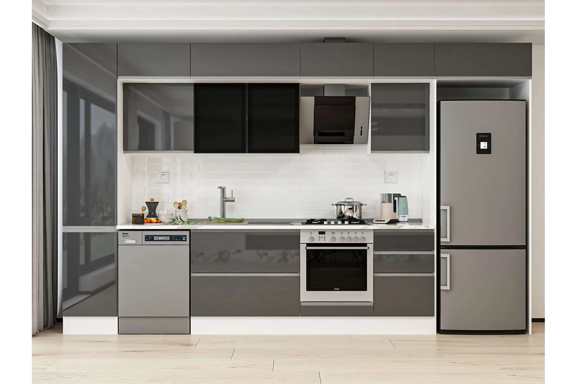 ALVİNKA 385X240 CM MUTFAK DOLABI, MBB E90B45S50 3 ANTRASİT SUNTALAM