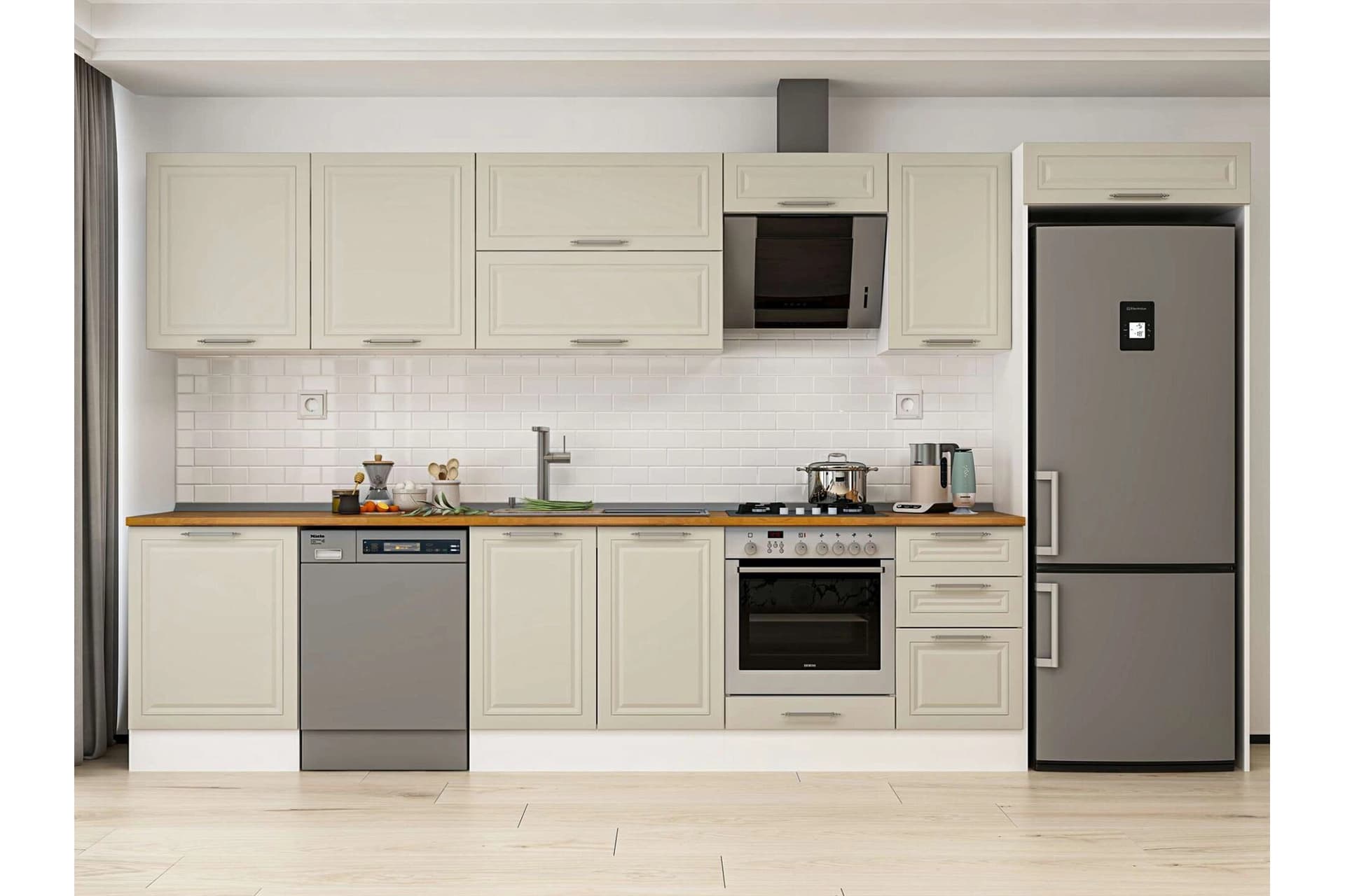ALVİNKA 395X222 CM KLASİK MEBRAN MUTFAK DOLABI, MB E90S60S45 2 MEBRAN KUMTAŞI SUNTALAM