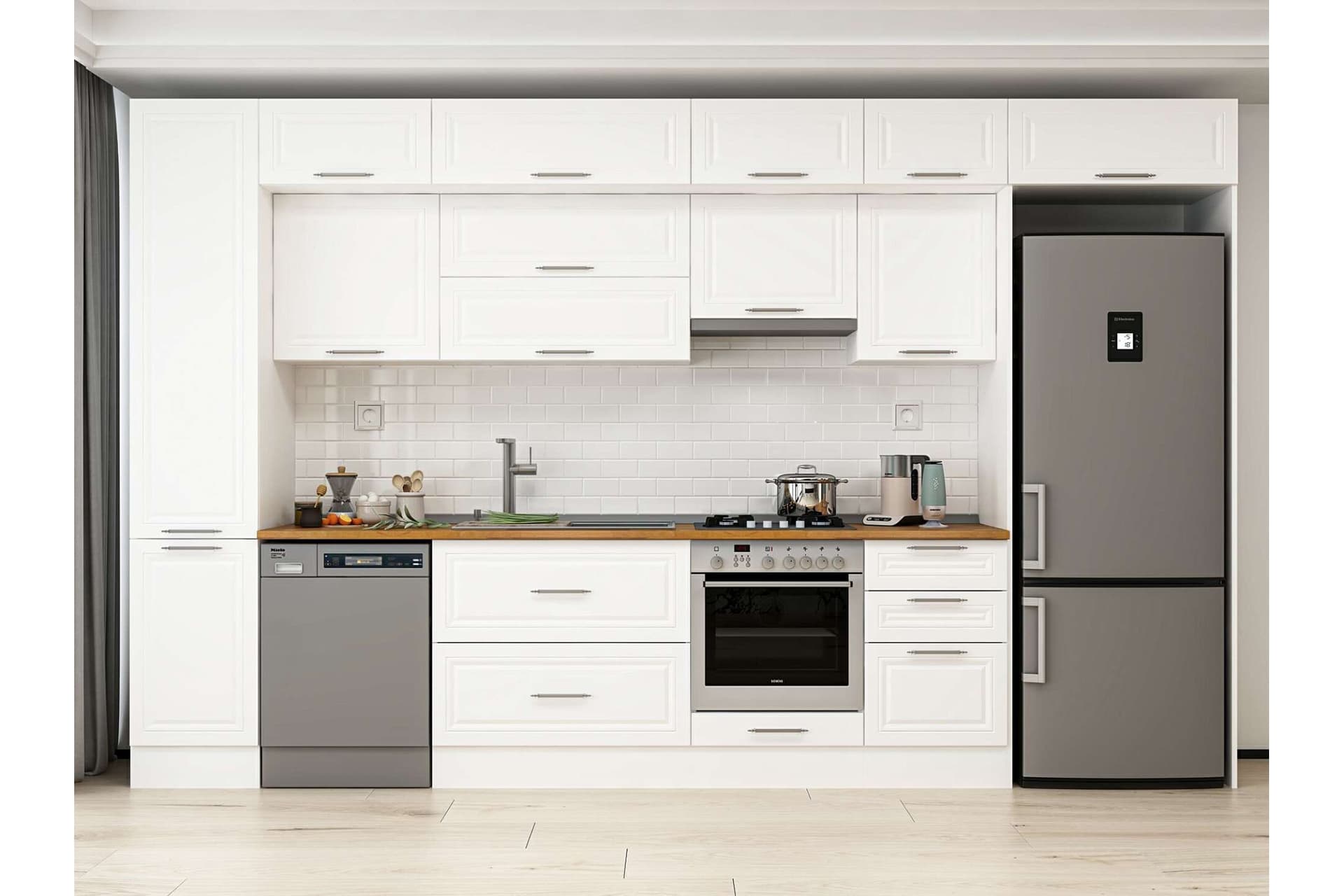 ALVİNKA 385X240 CM KLASİK MEBRAN MUTFAK DOLABI, MBB E90B45S50 1 MEBRAN BEYAZ SUNTALAM