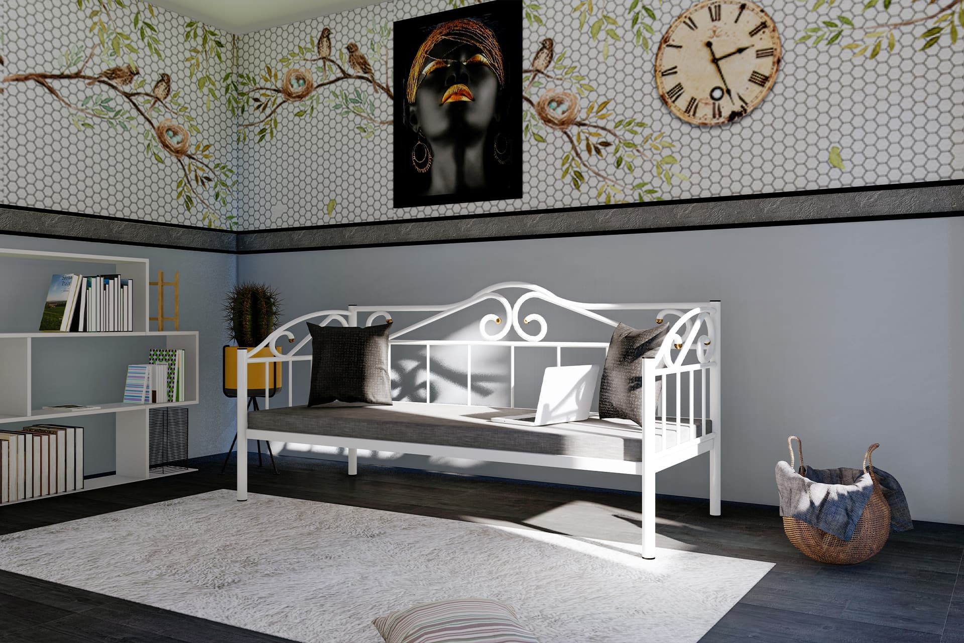 ELİPS MİNDERLİ FERFORJE SEDİR, BEYAZ, GM 401