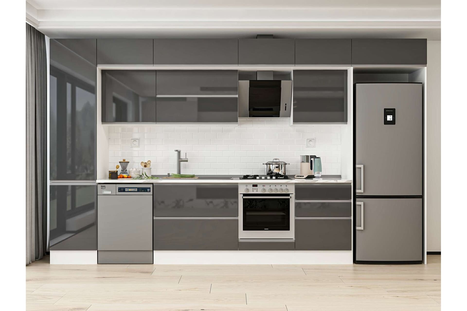 ALVİNKA 390X240 CM MUTFAK DOLABI, MBB E80B50S60 2 ANTRASİT SUNTALAM