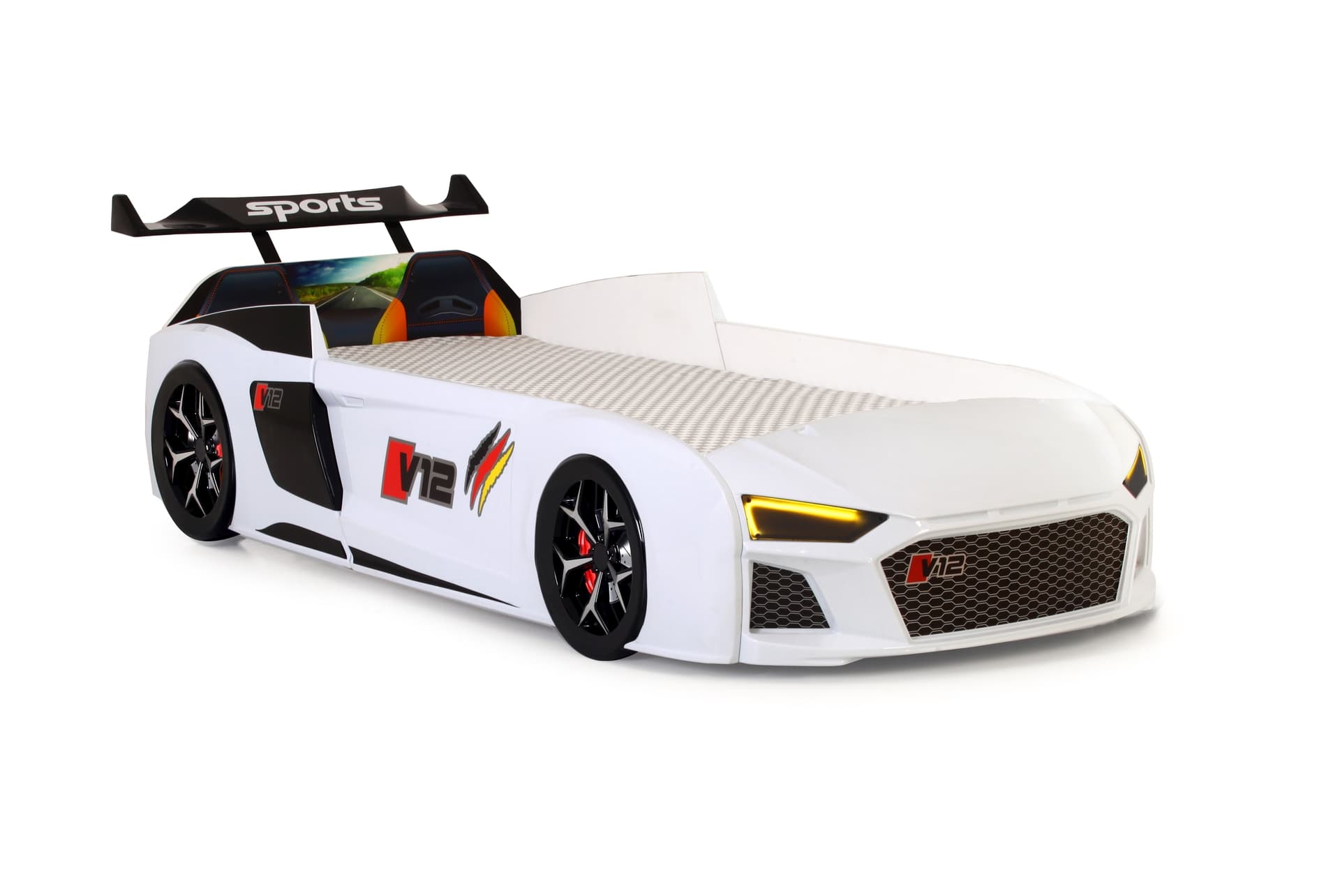 AUDİ IŞIKLI ARABALI YATAK, BEYAZ, V12