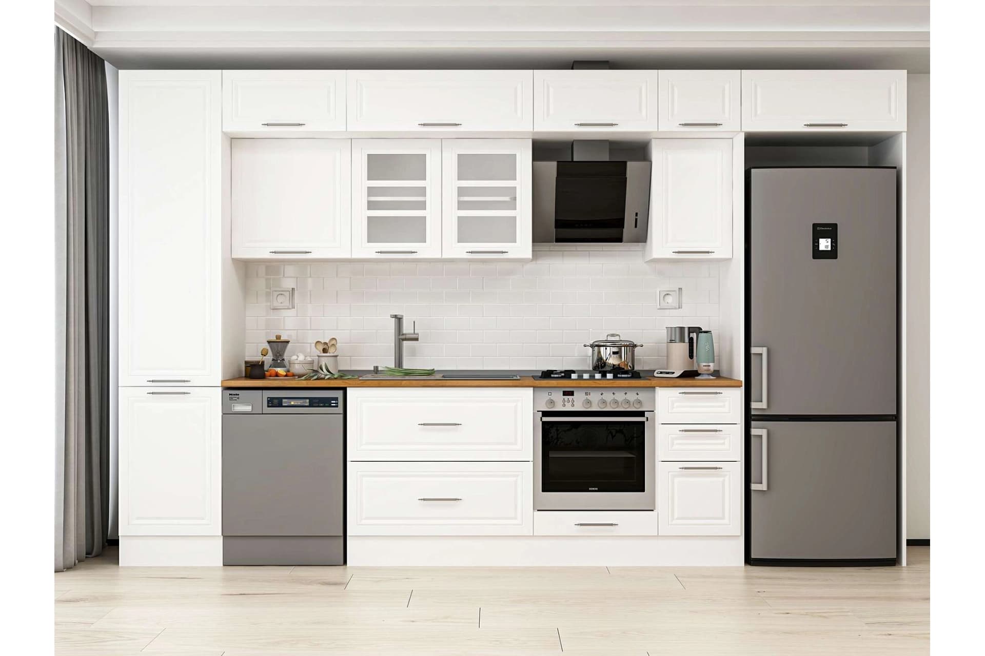 ALVİNKA 380X240 CM KLASİK MEBRAN MUTFAK DOLABI, MBB E90B50S40 3 MEBRAN BEYAZ SUNTALAM