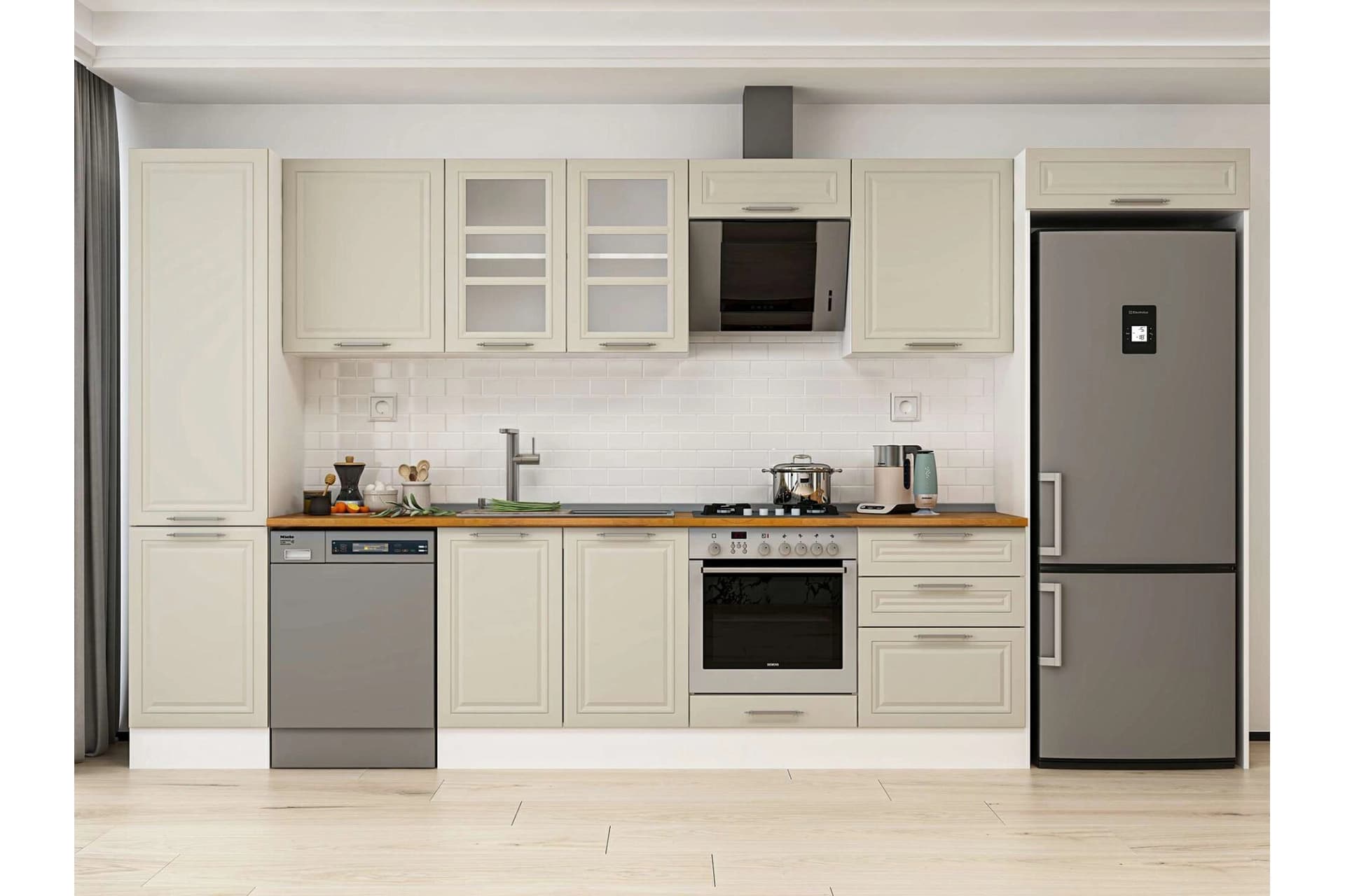 ALVİNKA 390X222 CM KLASİK MEBRAN MUTFAK DOLABI, MBB E80B50S60 3 MEBRAN KUMTAŞI SUNTALAM