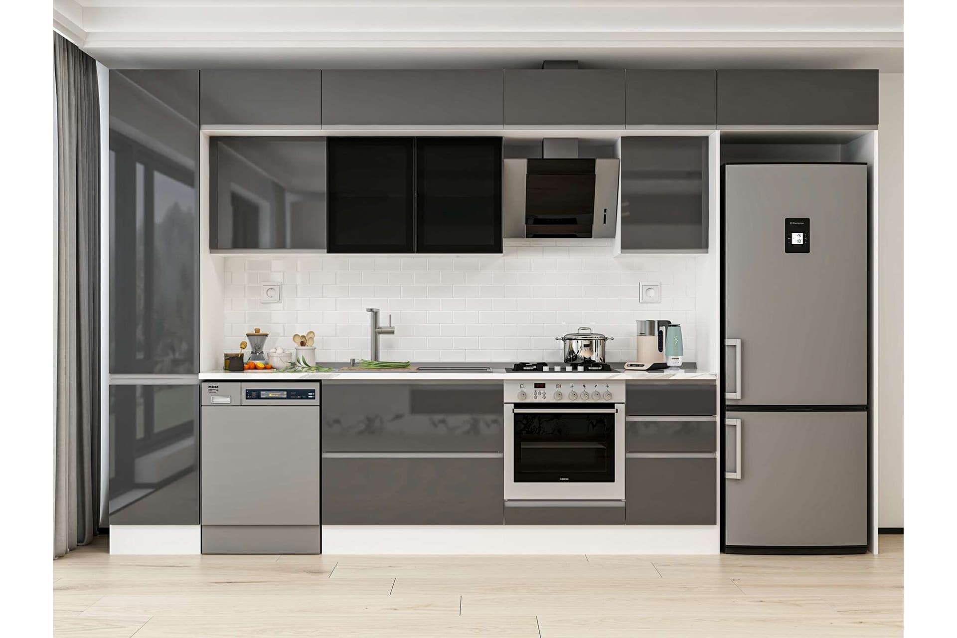 ALVİNKA 380X240 CM MUTFAK DOLABI, MBB E90B45S45 3 ANTRASİT SUNTALAM