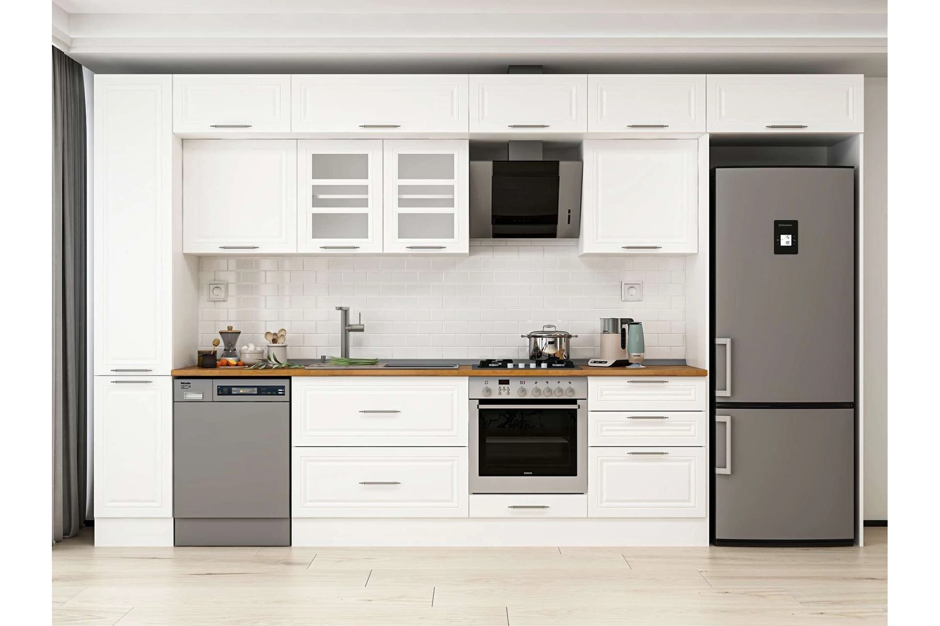 ALVİNKA 390X240 CM KLASİK MEBRAN MUTFAK DOLABI, MBB E90B40S60 3 MEBRAN BEYAZ SUNTALAM