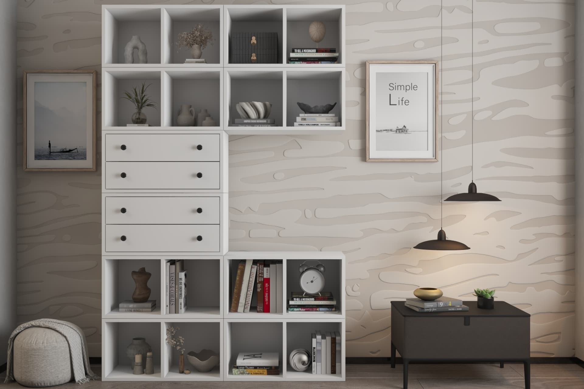 ZARA KİTAPLIK DOLABI BASAMAKLI MODÜLER RAF SİSTEMİ BEYAZ NRG KTP 1129
