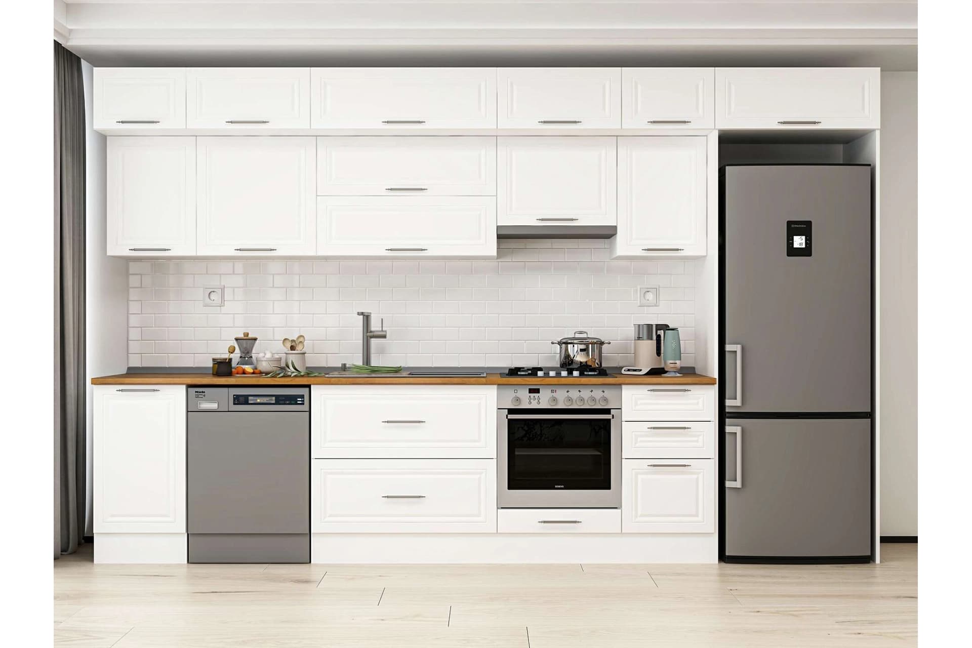 ALVİNKA 380X240 CM KLASİK MEBRAN MUTFAK DOLABI, MB E90S45S45 1 MEBRAN BEYAZ SUNTALAM
