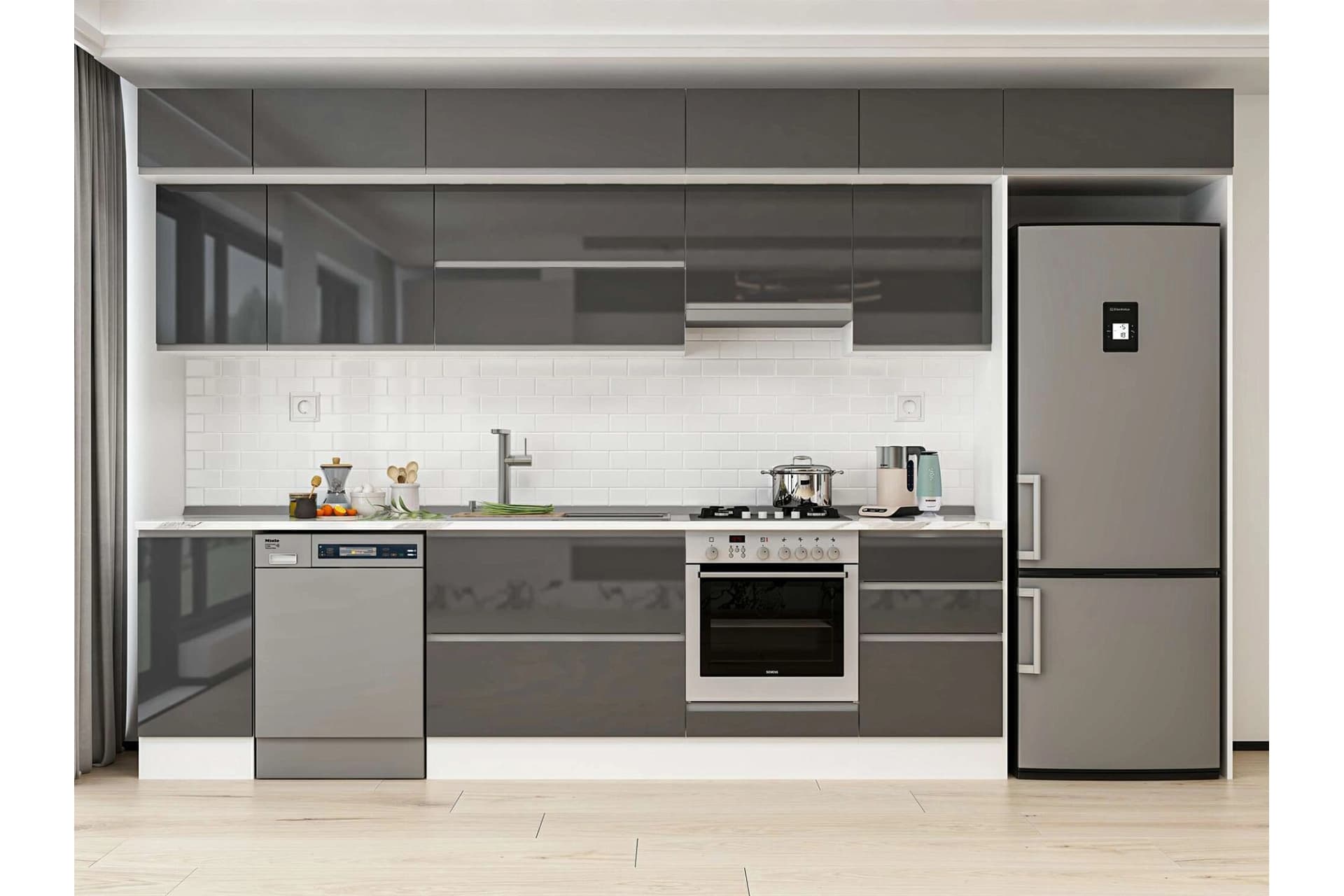 ALVİNKA 370X240 CM MUTFAK DOLABI, MB E80S40S50 1 ANTRASİT SUNTALAM