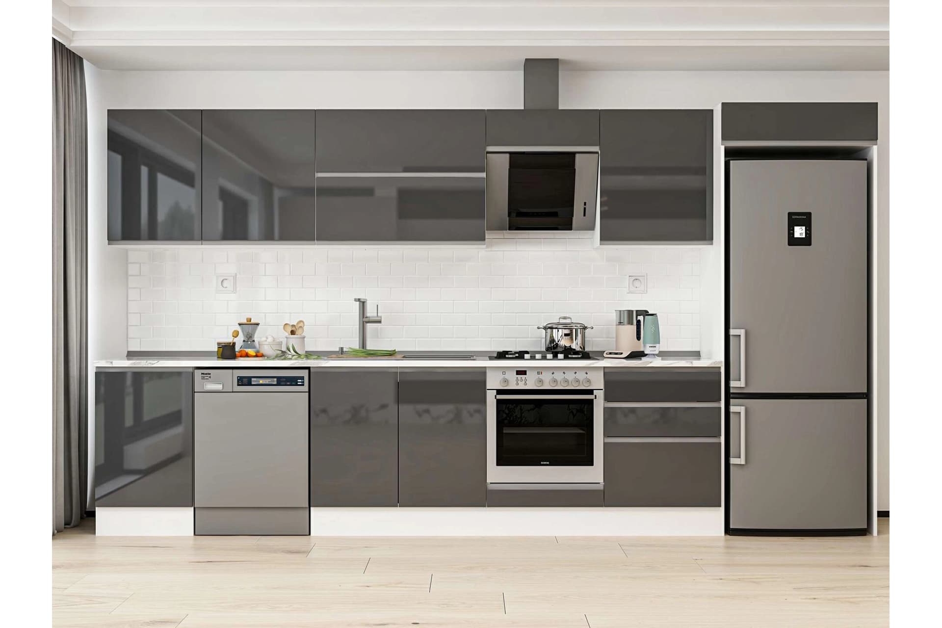 ALVİNKA 390X222 CM MUTFAK DOLABI, MB E80S50S60 2 ANTRASİT SUNTALAM