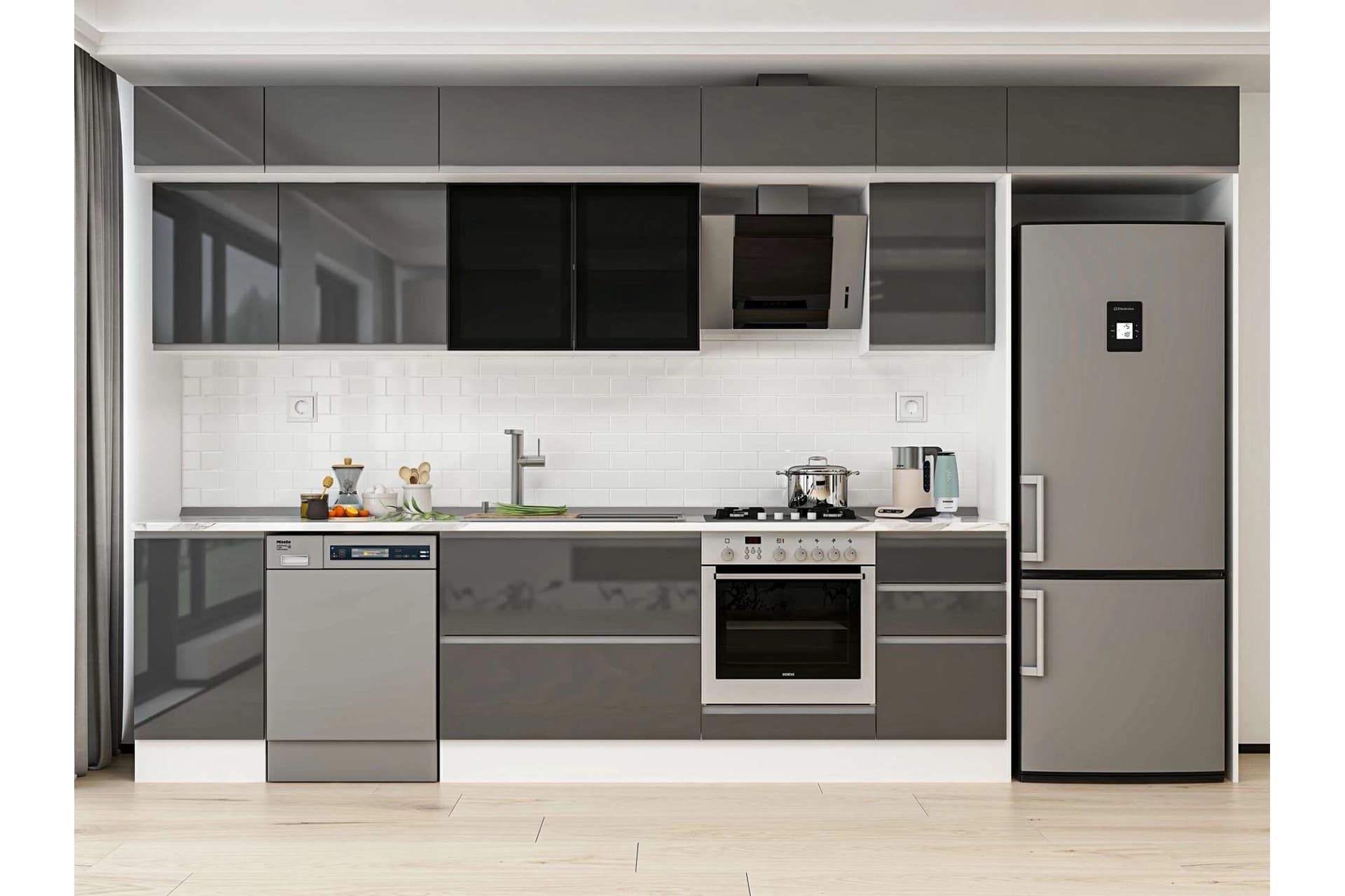 ALVİNKA 370X240 CM MUTFAK DOLABI, MB E80S45S45 3 ANTRASİT SUNTALAM