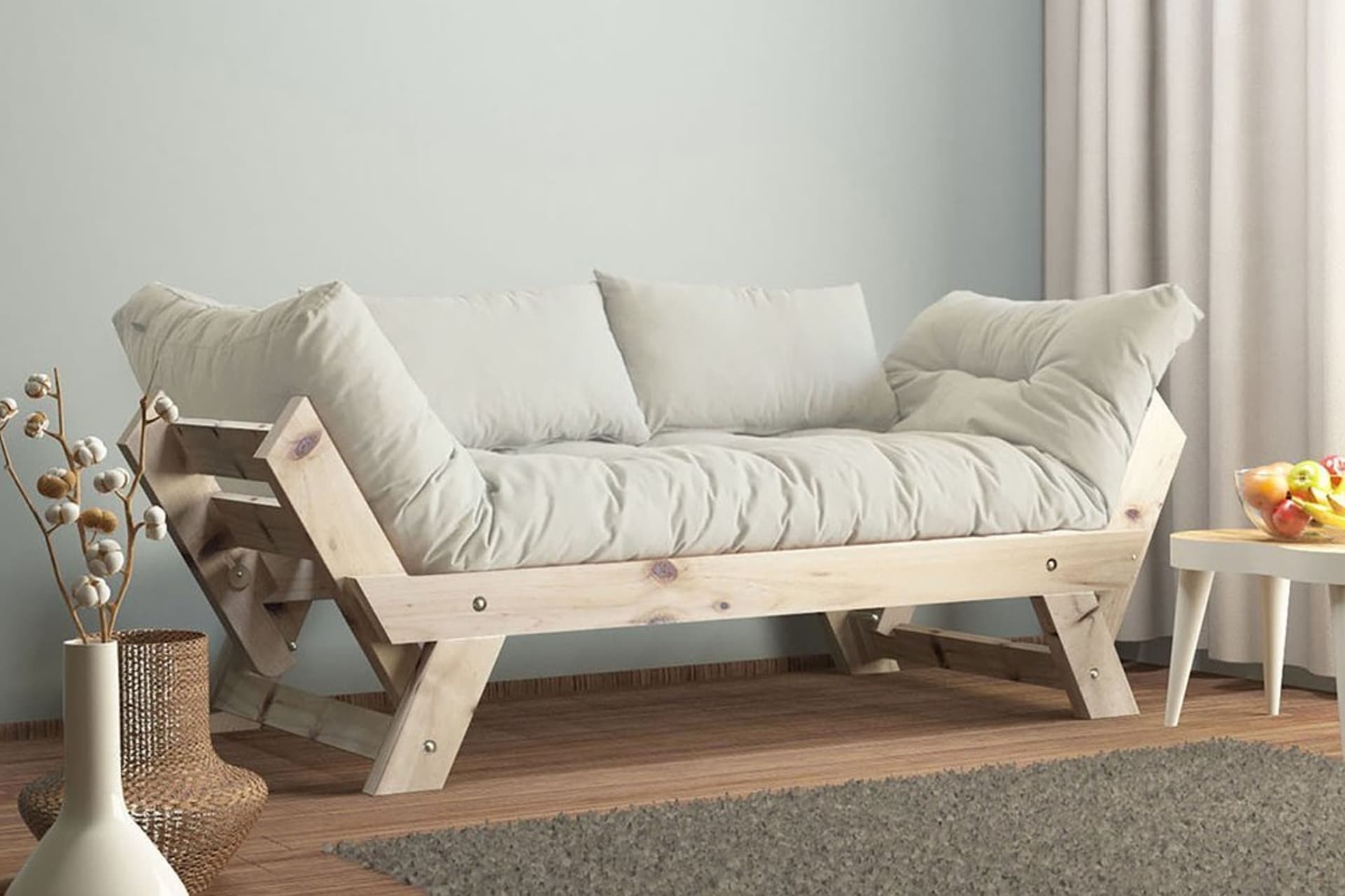 WOODESK ADALAR MASİF AHŞAP KANEPE, NATURAL-KIRIK BEYAZ RENK