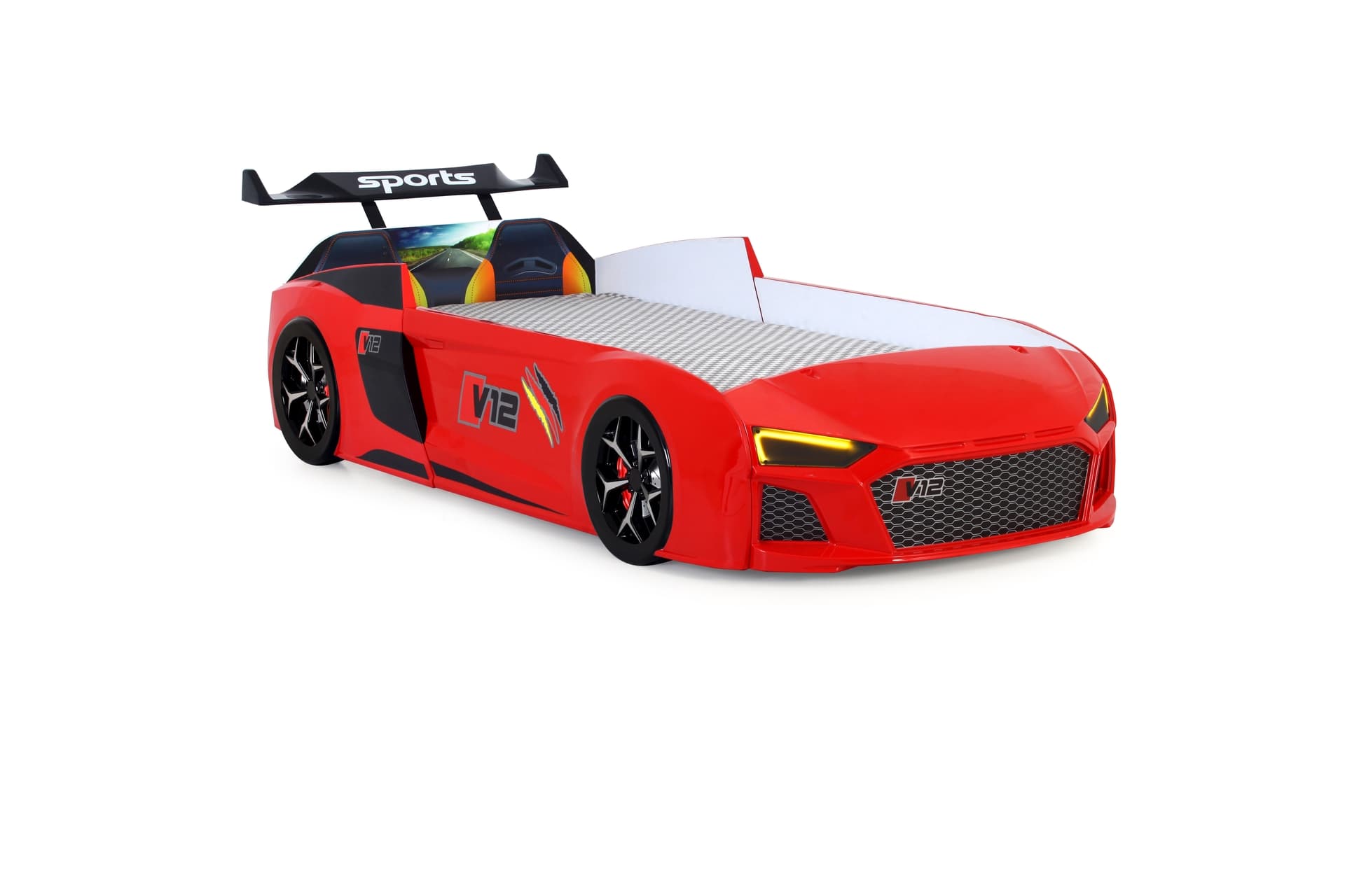 AUDİ IŞIKLI ARABALI YATAK, KIRMIZI, V12