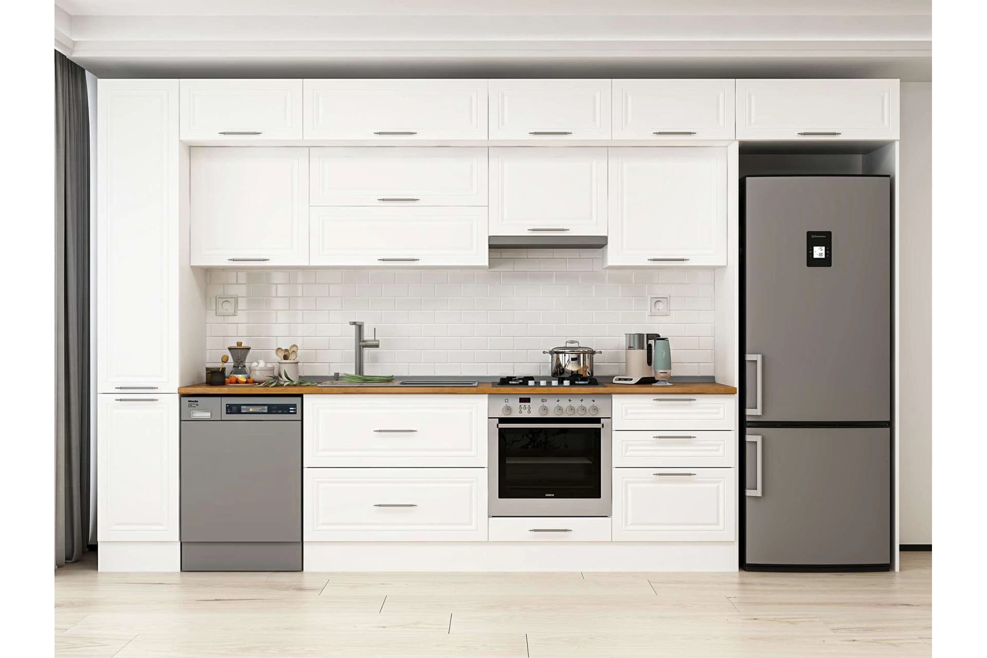 ALVİNKA 380X240 CM KLASİK MEBRAN MUTFAK DOLABI, MBB E80B40S60 1 MEBRAN BEYAZ SUNTALAM