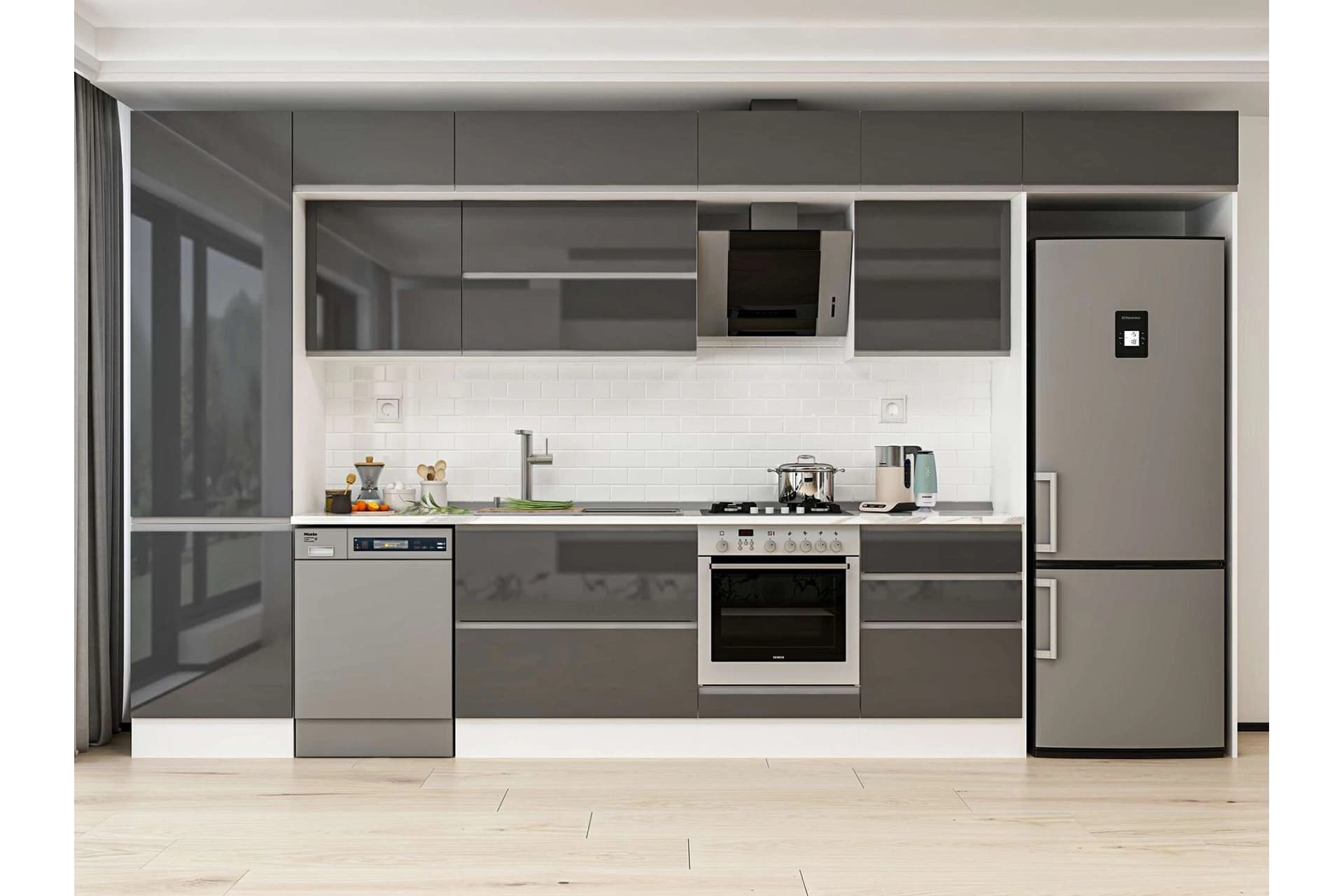 ALVİNKA 400X240 CM MUTFAK DOLABI, MBB E80B60S60 2 ANTRASİT SUNTALAM