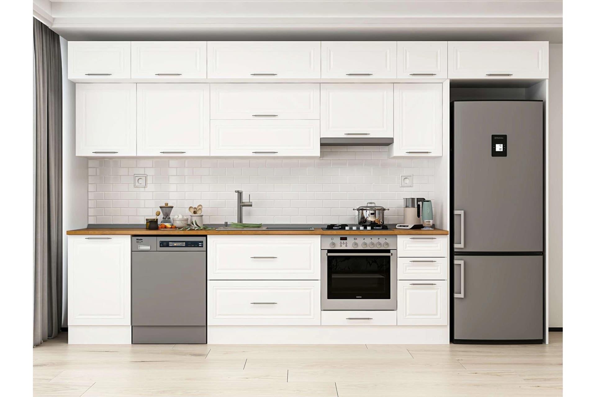 ALVİNKA 380X240 CM KLASİK MEBRAN MUTFAK DOLABI, MB E90S50S40 1 MEBRAN BEYAZ SUNTALAM